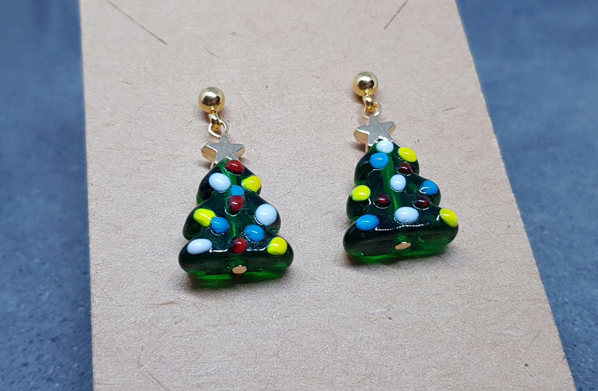 Glass Christmas Tree Earrings, Glass Christmas Tree Jewellery, Surgical Steel Studs, Christmas Earrings, Festive Earrings