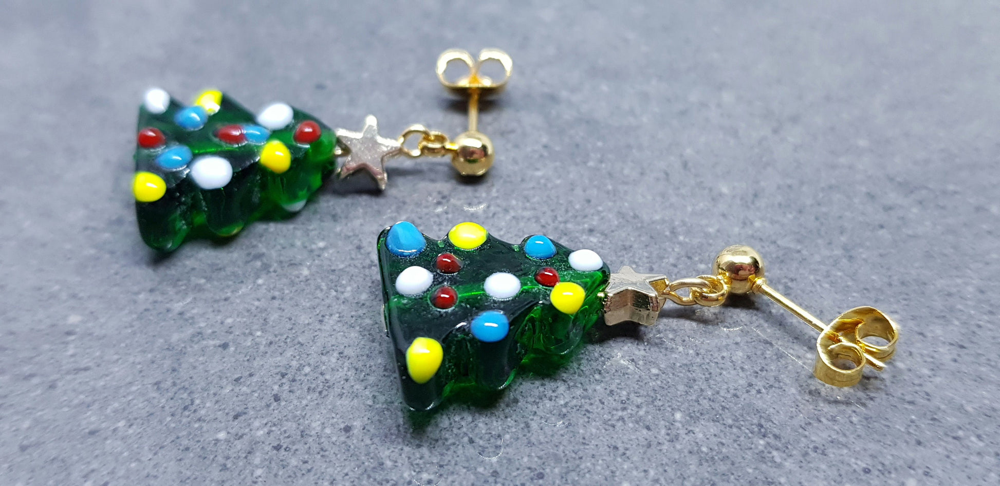 Glass Christmas Tree Earrings, Glass Christmas Tree Jewellery, Surgical Steel Studs, Christmas Earrings, Festive Earrings