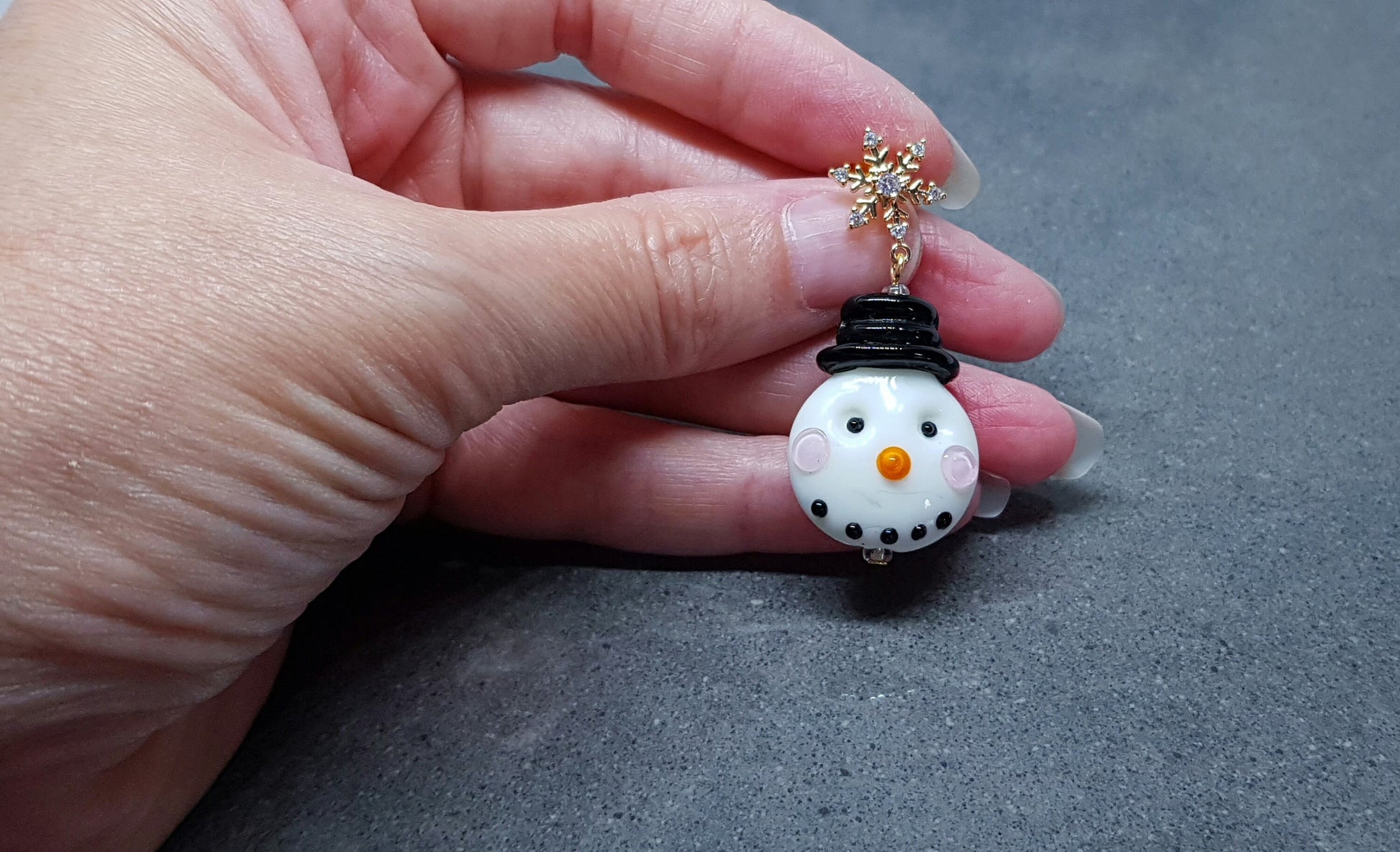 Glass Snowmen Earrings, Snowflake Earrings, Cubic Zirconia Nickel Free Studs, Christmas Earrings, Christmas Jewellery, Festive Earrings