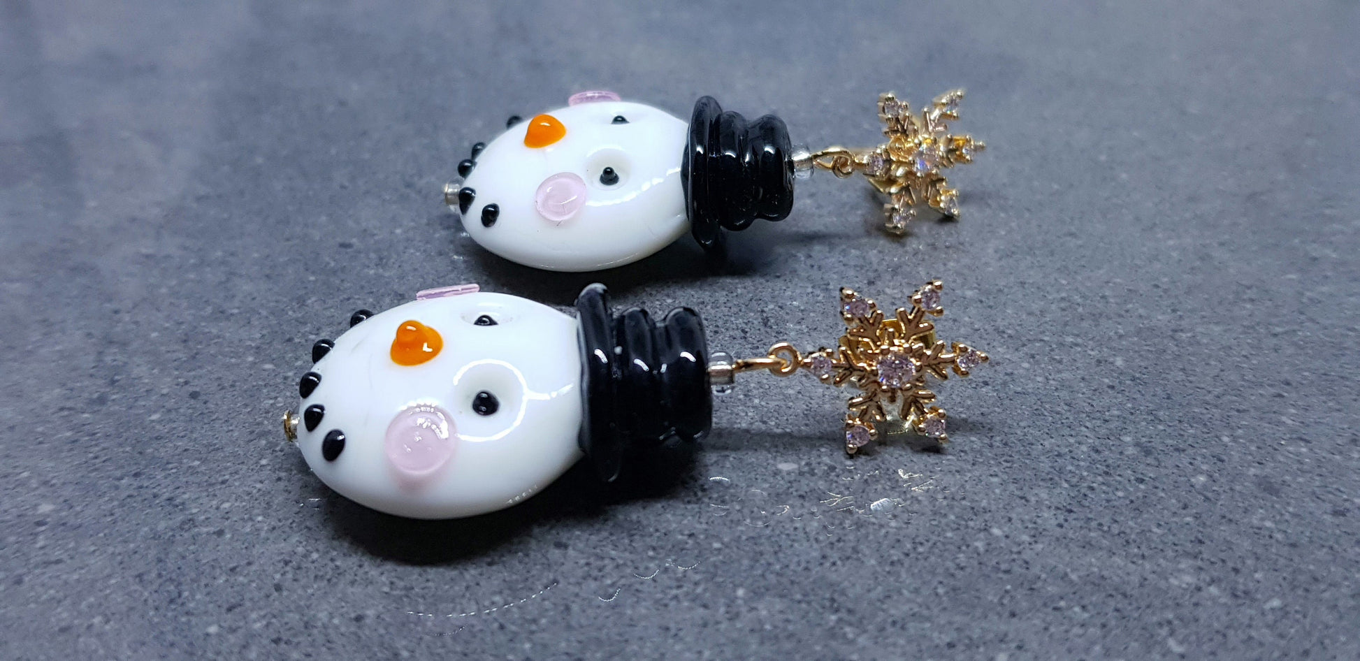 Glass Snowmen Earrings, Snowflake Earrings, Cubic Zirconia Nickel Free Studs, Christmas Earrings, Christmas Jewellery, Festive Earrings