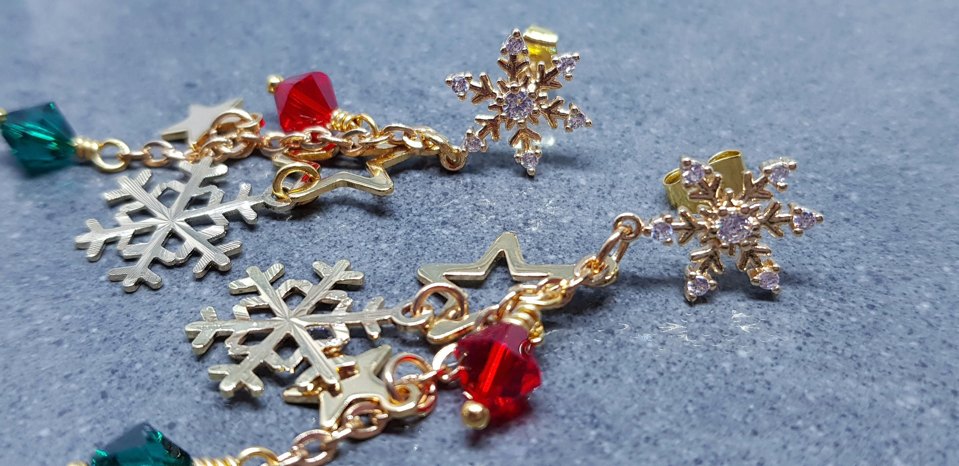 Snowflake Earrings, Star Earrings, PRIMERO Crystals® Earrings, Christmas Earrings, Cubic Zirconia Studs, Nickle Free, Festive Earrings