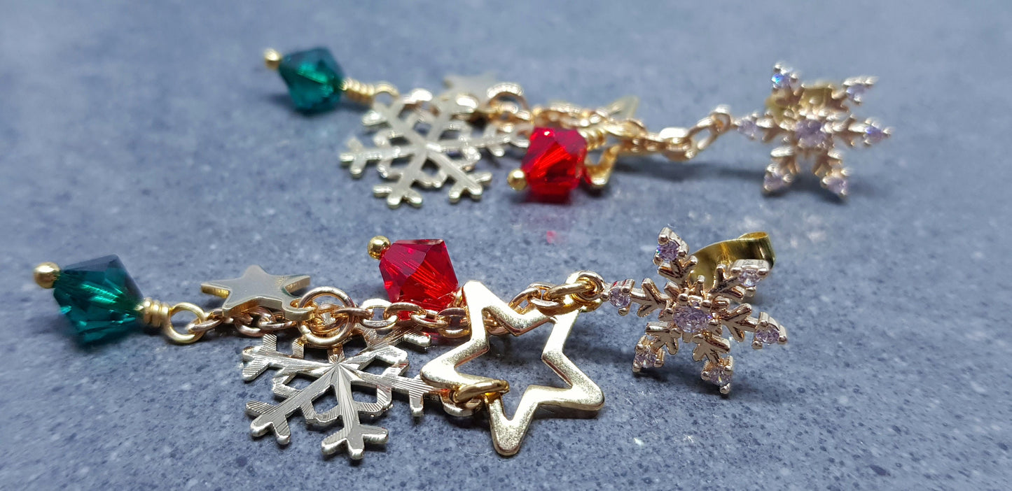 Snowflake Earrings, Star Earrings, PRIMERO Crystals® Earrings, Christmas Earrings, Cubic Zirconia Studs, Nickle Free, Festive Earrings