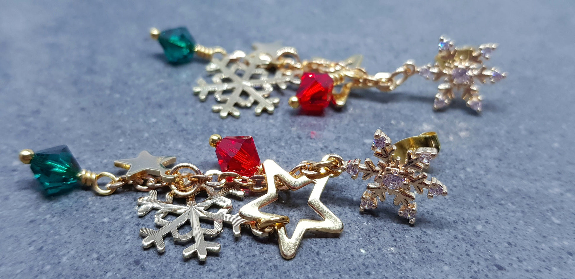 Snowflake Earrings, Star Earrings, PRIMERO Crystals® Earrings, Christmas Earrings, Cubic Zirconia Studs, Nickle Free, Festive Earrings