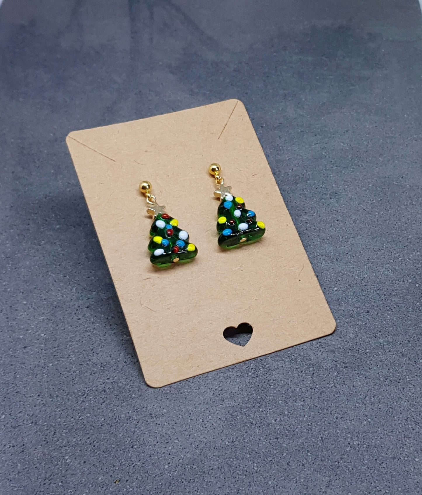 Glass Christmas Tree Earrings, Glass Christmas Tree Jewellery, Surgical Steel Studs, Christmas Earrings, Festive Earrings