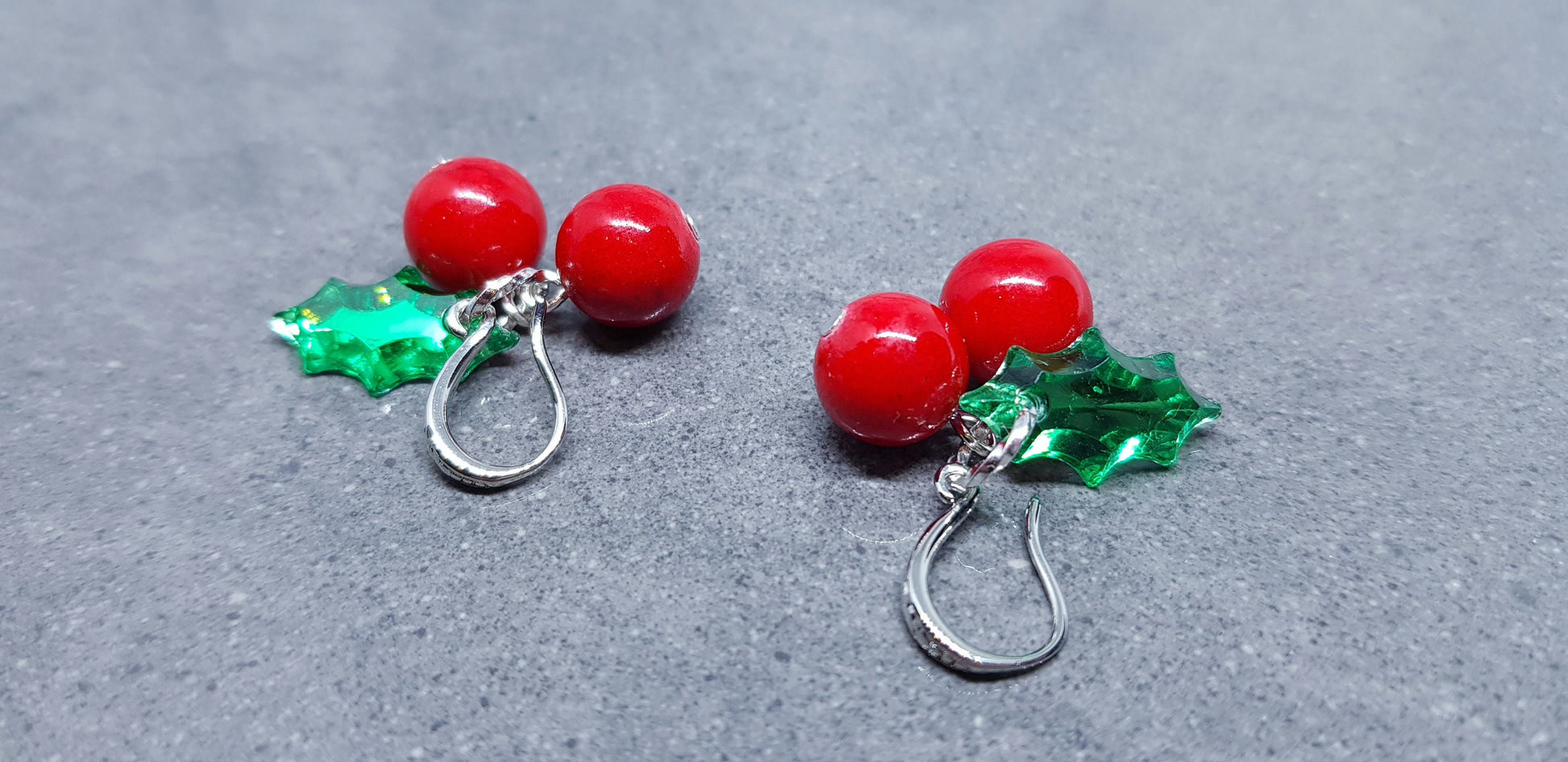 Glass Holly Earrings, Berry Earrings, Hypoallergenic Ear Wires, Glass Jewelry, Autumn Earrings, Christmas Jewelry