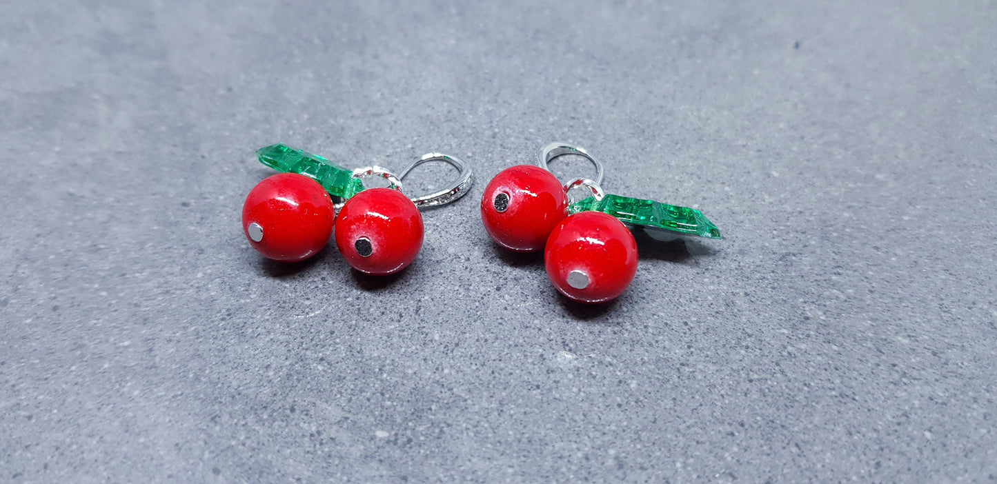 Glass Holly Earrings, Berry Earrings, Hypoallergenic Ear Wires, Glass Jewelry, Autumn Earrings, Christmas Jewelry