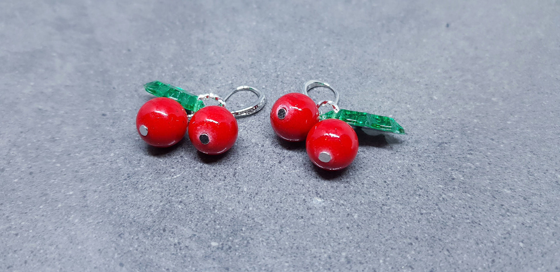Glass Holly Earrings, Berry Earrings, Hypoallergenic Ear Wires, Glass Jewelry, Autumn Earrings, Christmas Jewelry