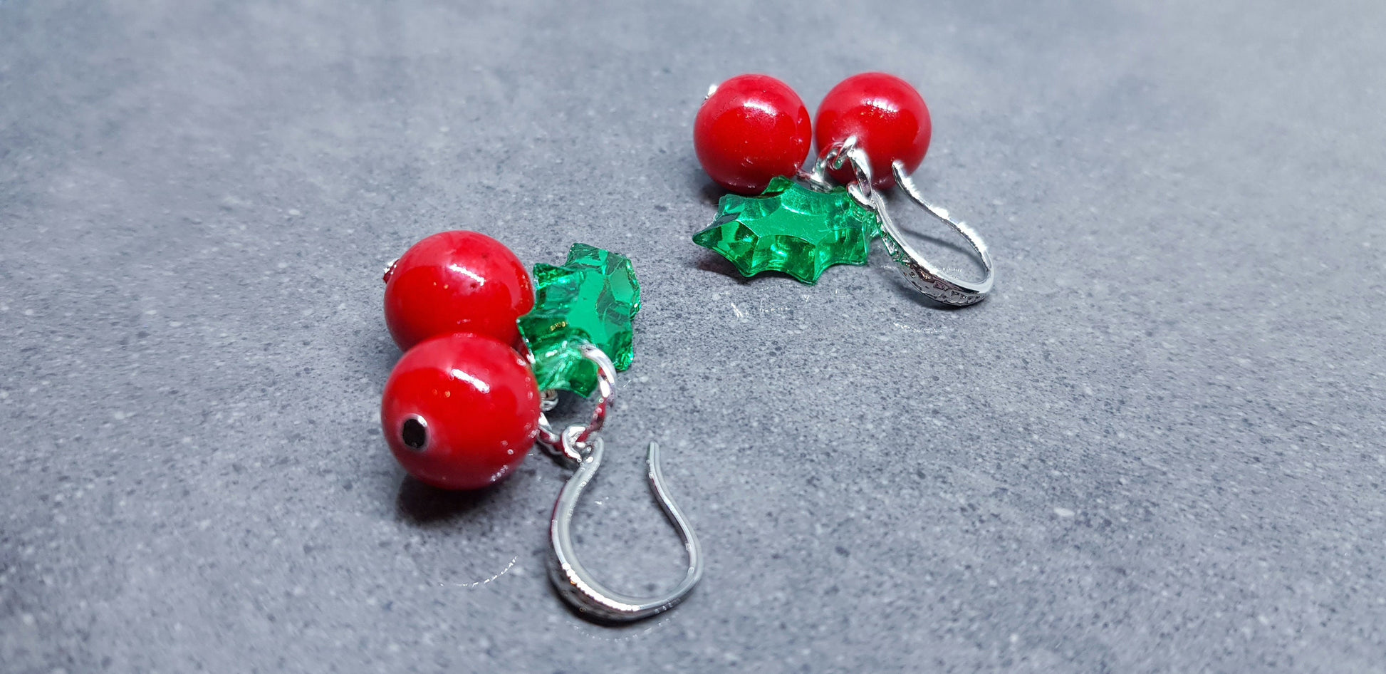 Glass Holly Earrings, Berry Earrings, Hypoallergenic Ear Wires, Glass Jewelry, Autumn Earrings, Christmas Jewelry