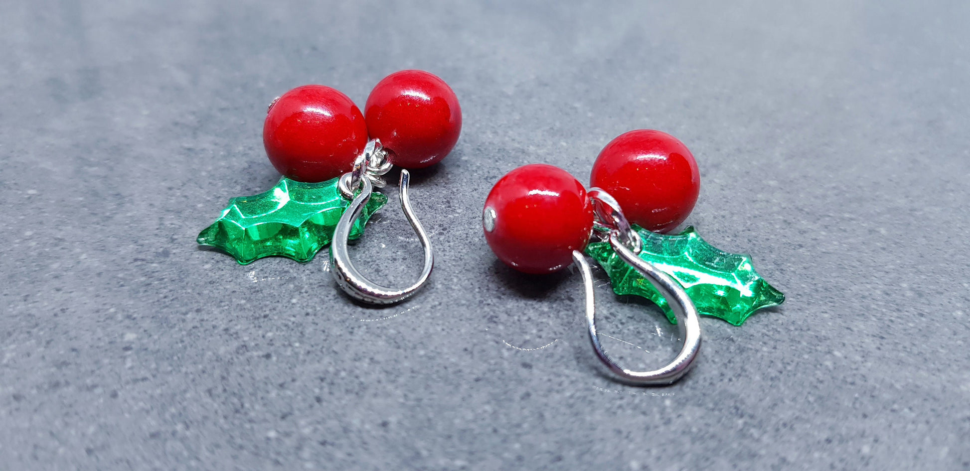 Glass Holly Earrings, Berry Earrings, Hypoallergenic Ear Wires, Glass Jewelry, Autumn Earrings, Christmas Jewelry