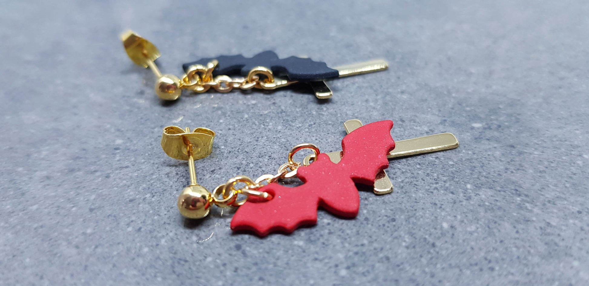 Gold Cross Earrings, Bat Earrings, Surgical Steel Studs, Stainless Steel, Cross Earrings, Cross Jewelry, Gothic Jewelry, Halloween Jewelry