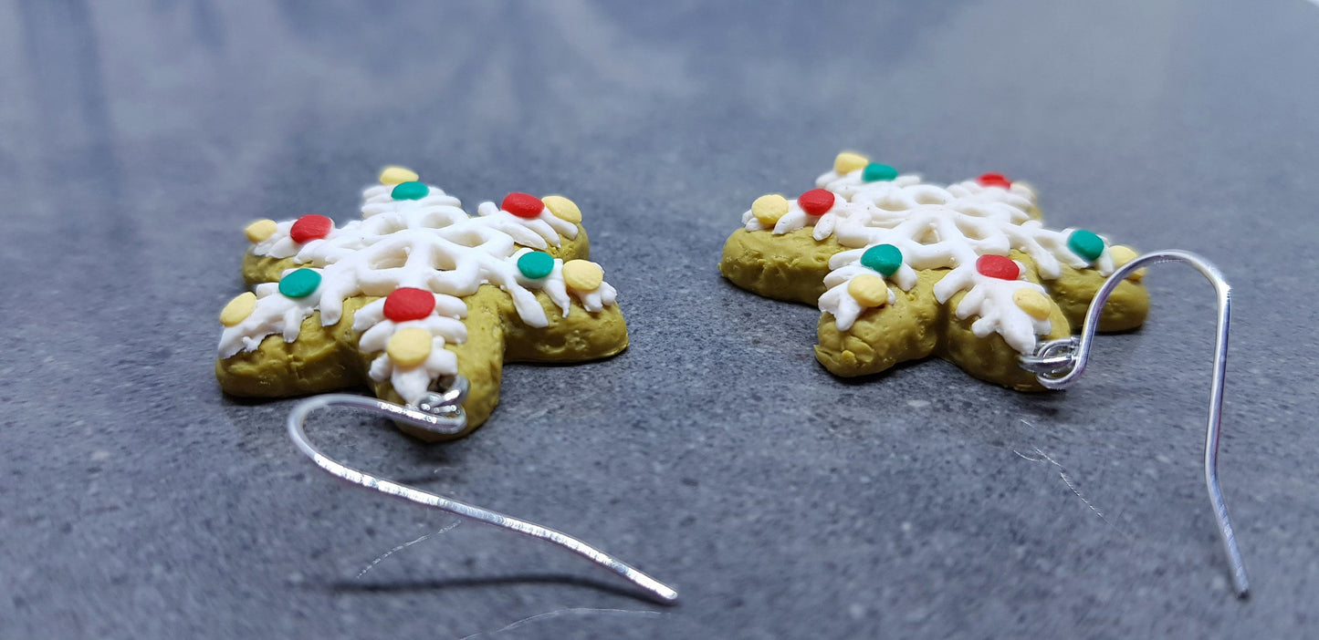 Gingerbread Snowflake Earrings, Hypoallergenic Ear Wires, Cookie Earrings, Christmas Earrings, Festive Earrings, Biscuit Jewellery
