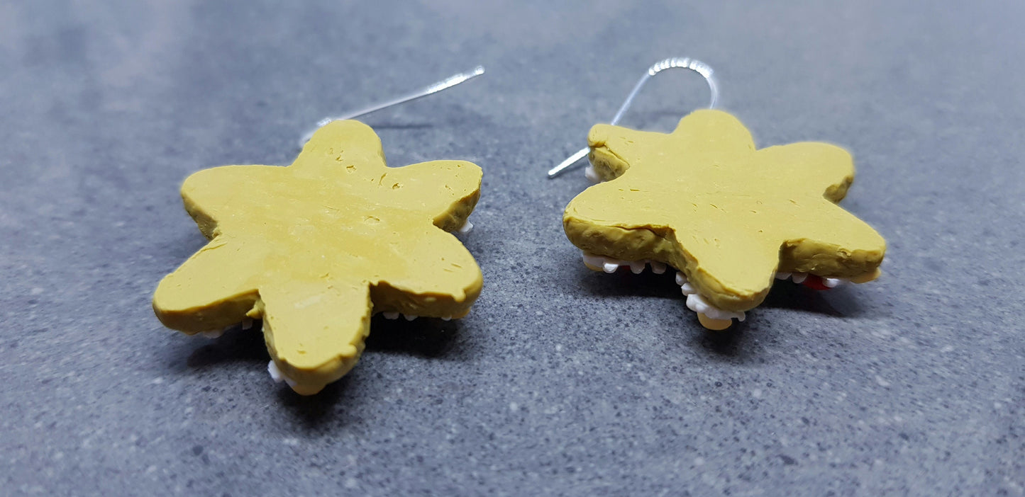 Gingerbread Snowflake Earrings, Hypoallergenic Ear Wires, Cookie Earrings, Christmas Earrings, Festive Earrings, Biscuit Jewellery