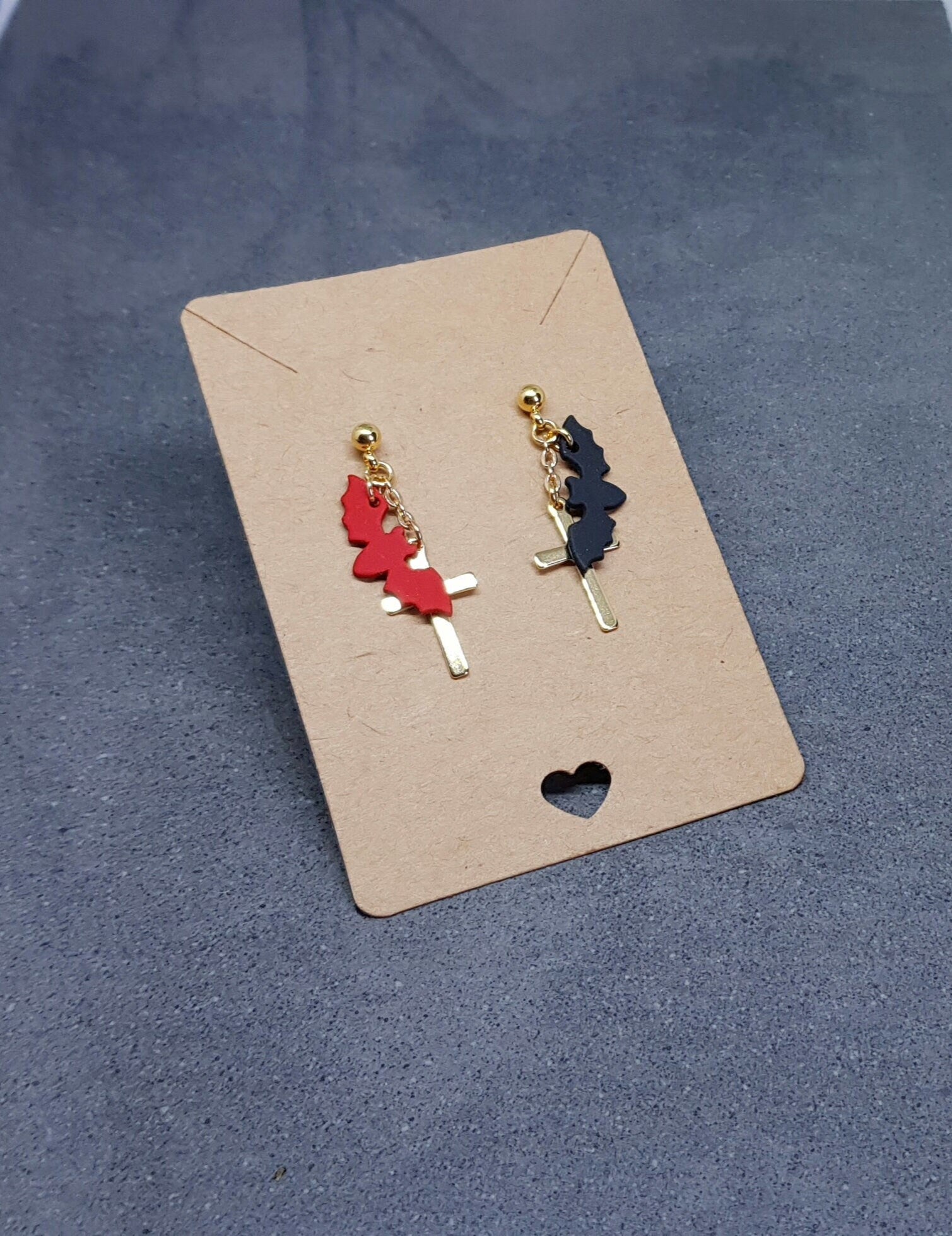 Gold Cross Earrings, Bat Earrings, Surgical Steel Studs, Stainless Steel, Cross Earrings, Cross Jewelry, Gothic Jewelry, Halloween Jewelry