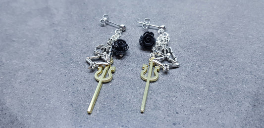 Skeleton Earrings, Surgical Steel Studs, Autumn Fall Earrings, Halloween Earrings, Halloween Party, Hallows Eve, Black Rose