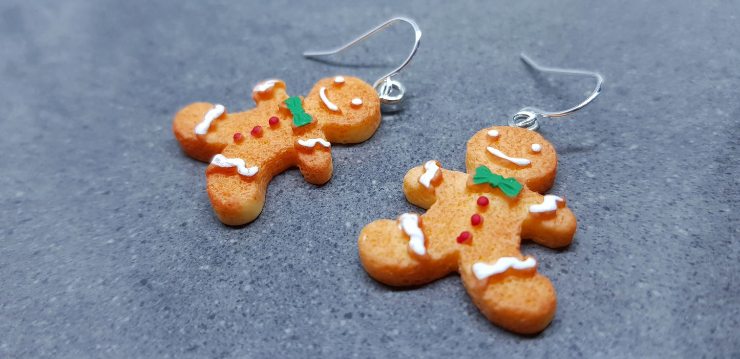 Gingerbread Men Earrings, Hypoallergenic Ear Wires, Christmas Earrings, Festive Earrings