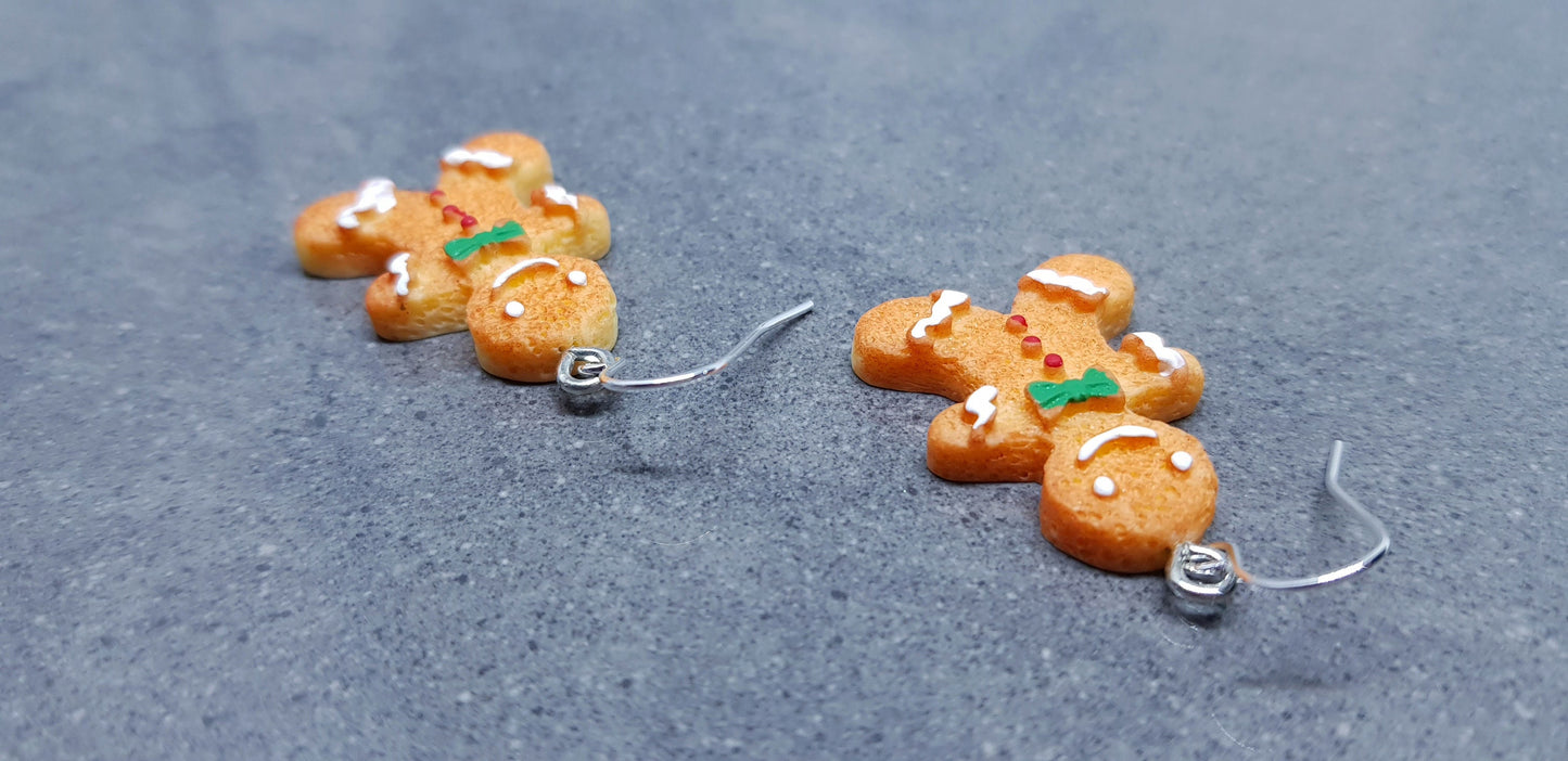 Gingerbread Men Earrings, Hypoallergenic Ear Wires, Christmas Earrings, Festive Earrings