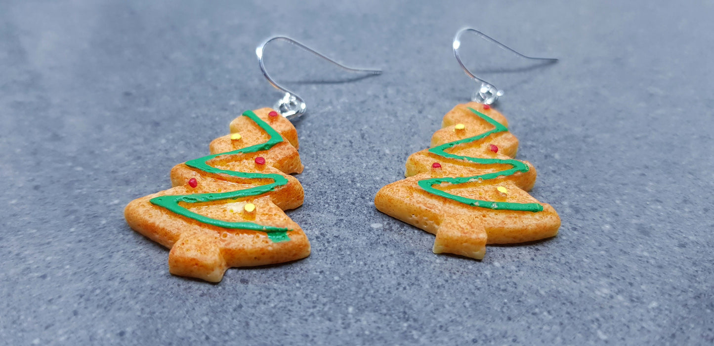 Gingerbread Christmas Tree Earrings, Hypoallergenic Ear Wires, Christmas Earrings, Novelty Jewelry