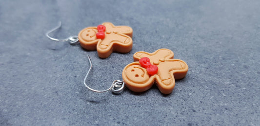 Gingerbread Men Earrings, Hypoallergenic Ear Wires, Christmas Earrings, Festive Earrings