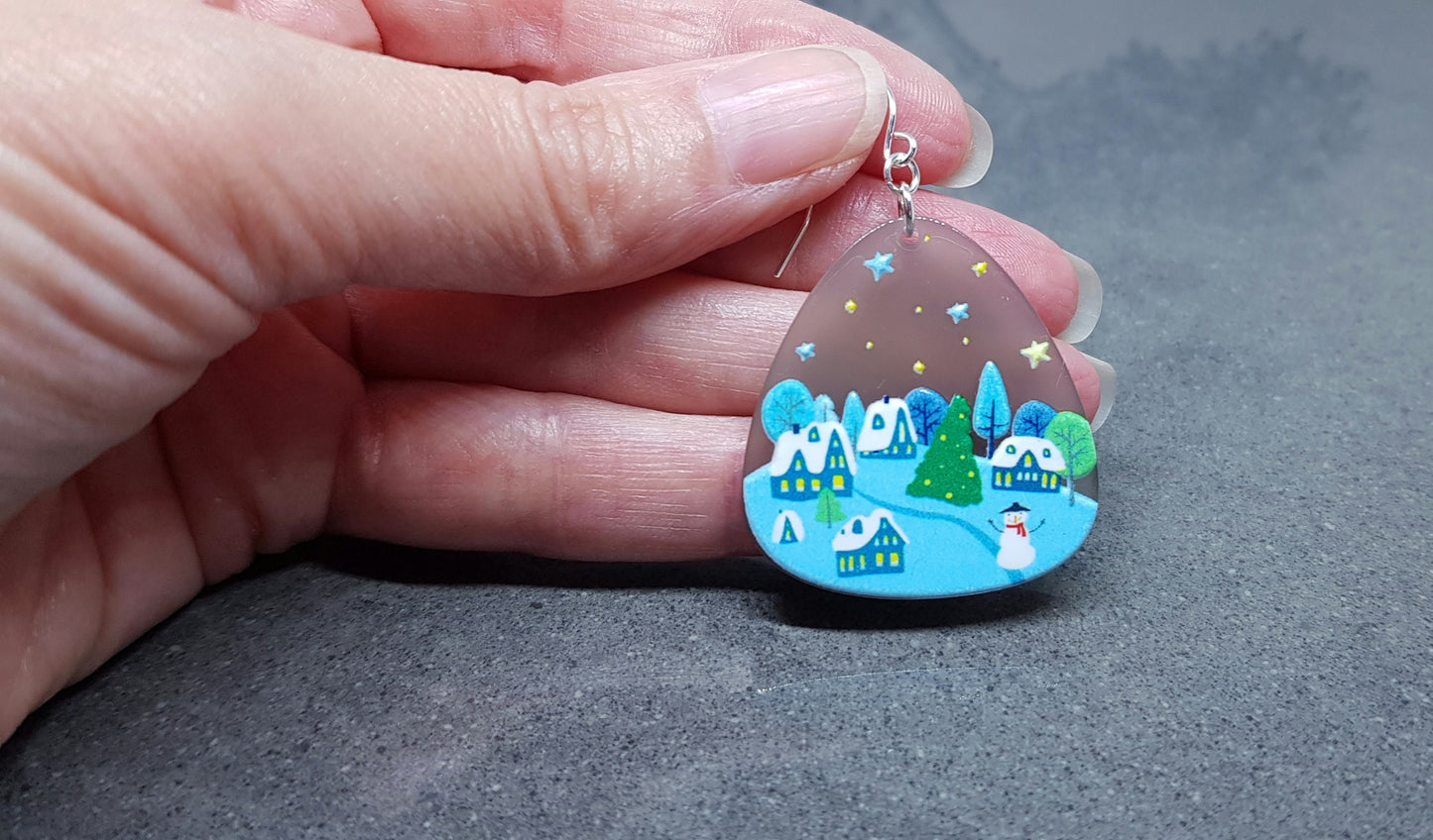Christmas Scene Earrings, Hypoallergenic Ear Wires, Christmas Earrings, Festive Earrings