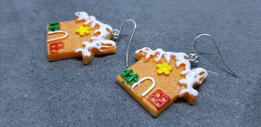 Gingerbread House Earrings, Christmas Earrings, Hypoallergenic Ear Wires, Christmas House, Novelty Jewelry