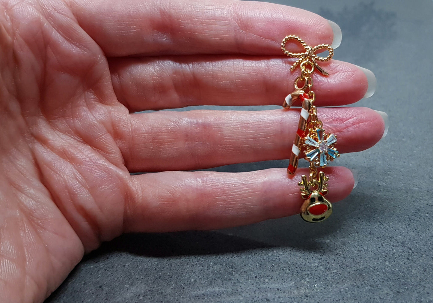 Snowflake Earrings, Rudolf Earrings, Cubic Zirconia Earrings, Christmas Earrings, Brass bow studs, Candy Cane Earrings, Festive Earrings
