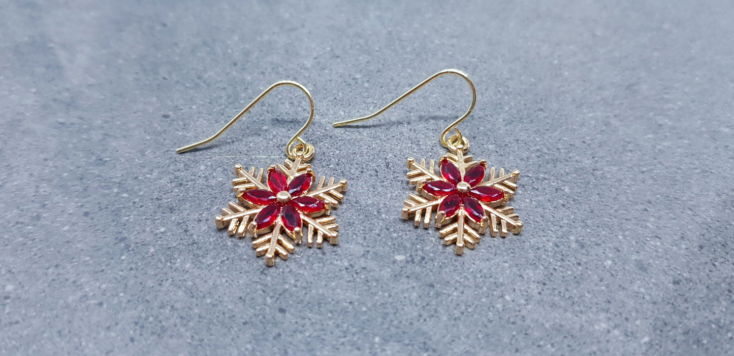 Snowflake Earrings, Hypoallergenic Ear Wires, Gold Snowflake Earrings, Christmas Earrings, Brass Earrings, Festive Earrings