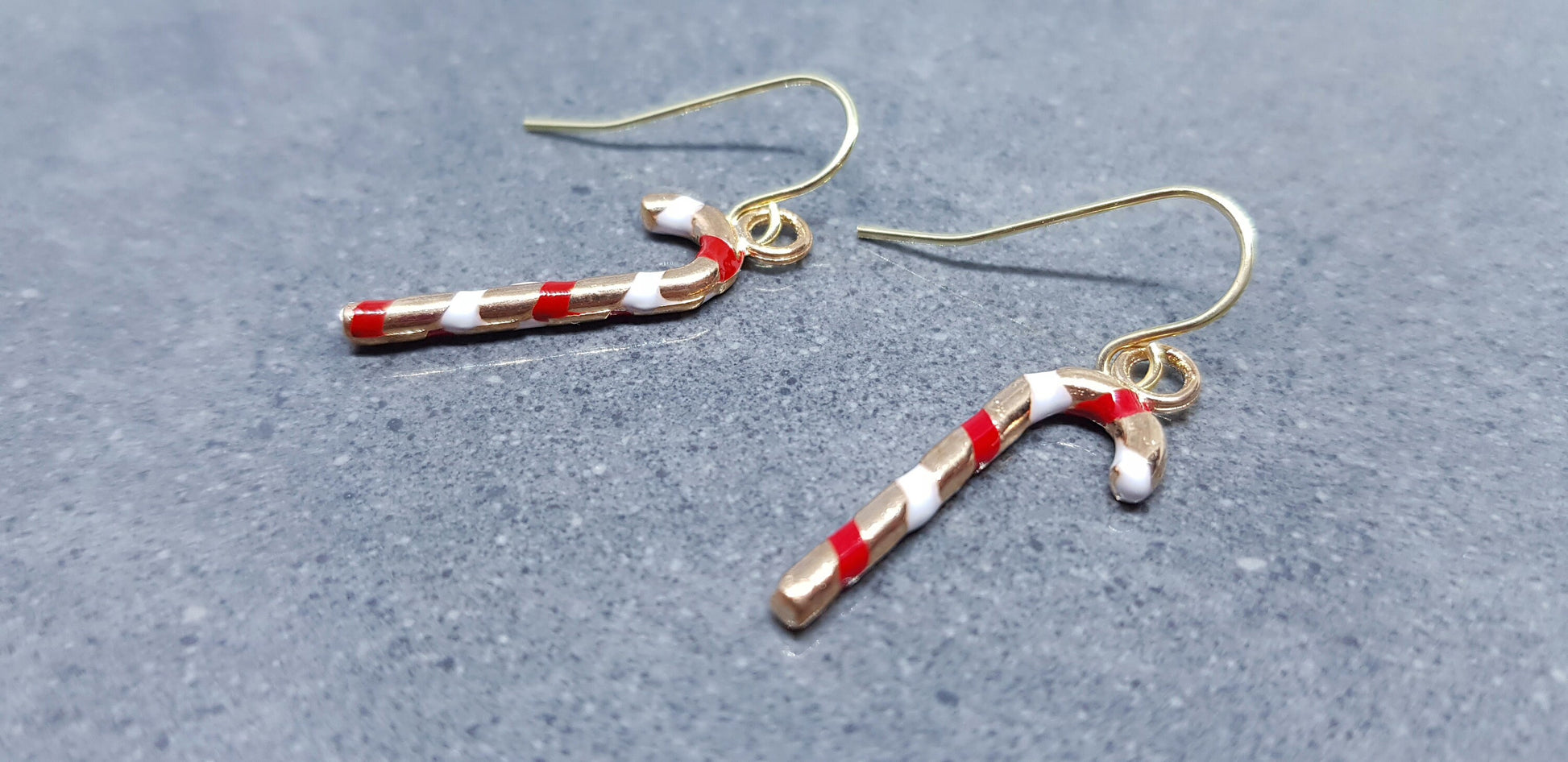 Candy Cane Earrings, Hypoallergenic Ear Wires, Gold Enamelled Earrings, Christmas Earrings, Party Earrings, Festive Earrings