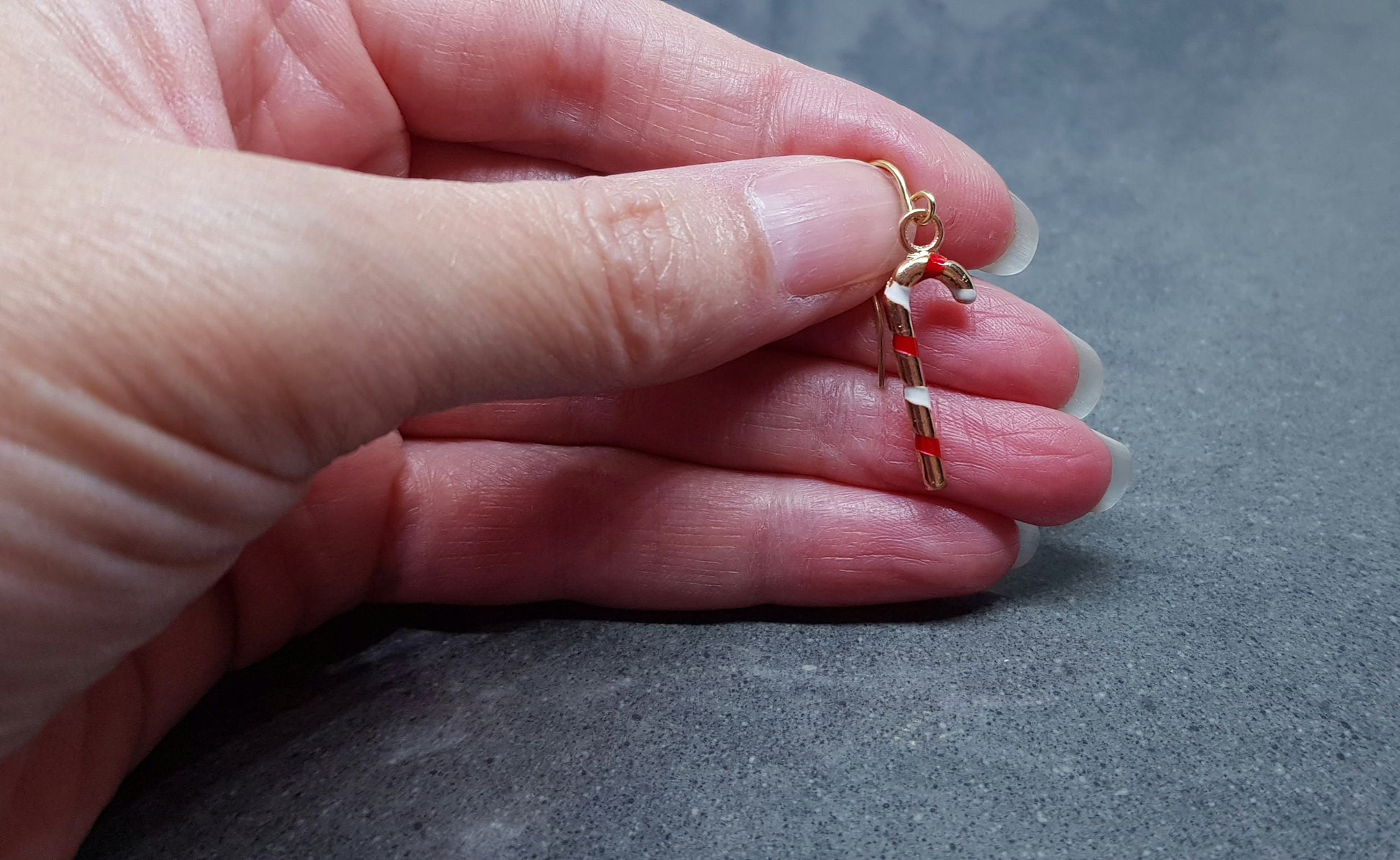 Candy Cane Earrings, Hypoallergenic Ear Wires, Gold Enamelled Earrings, Christmas Earrings, Party Earrings, Festive Earrings