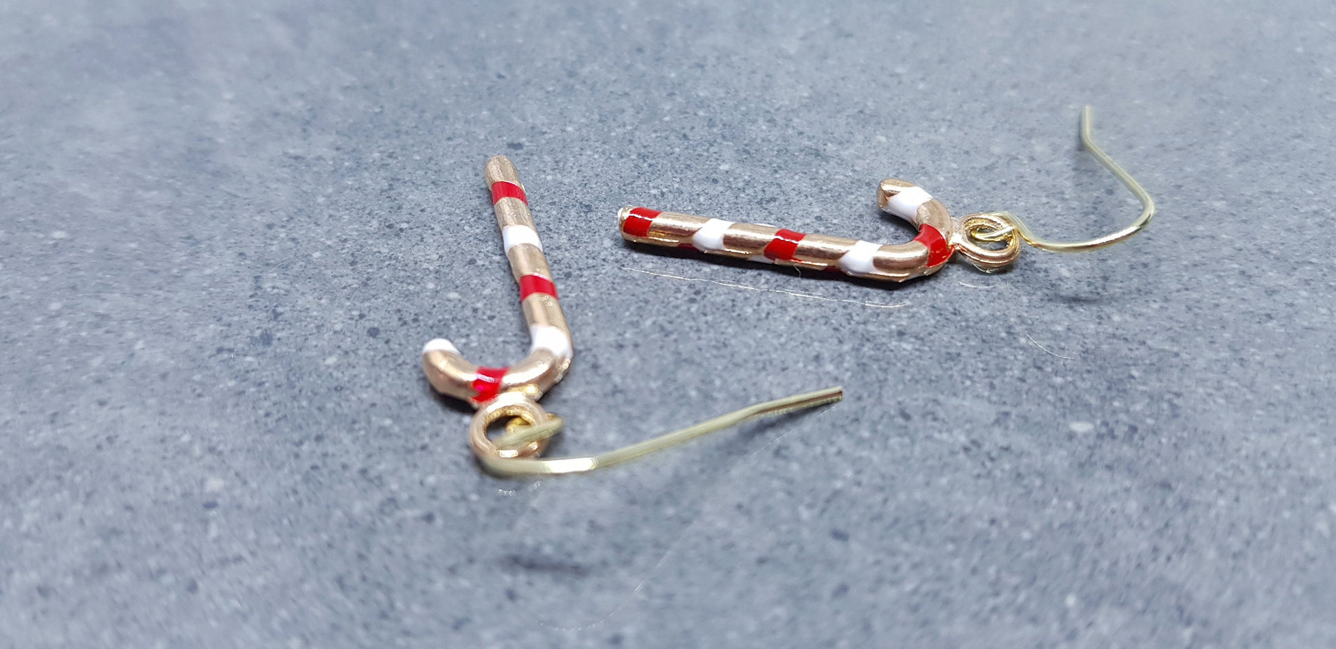 Candy Cane Earrings, Hypoallergenic Ear Wires, Gold Enamelled Earrings, Christmas Earrings, Party Earrings, Festive Earrings