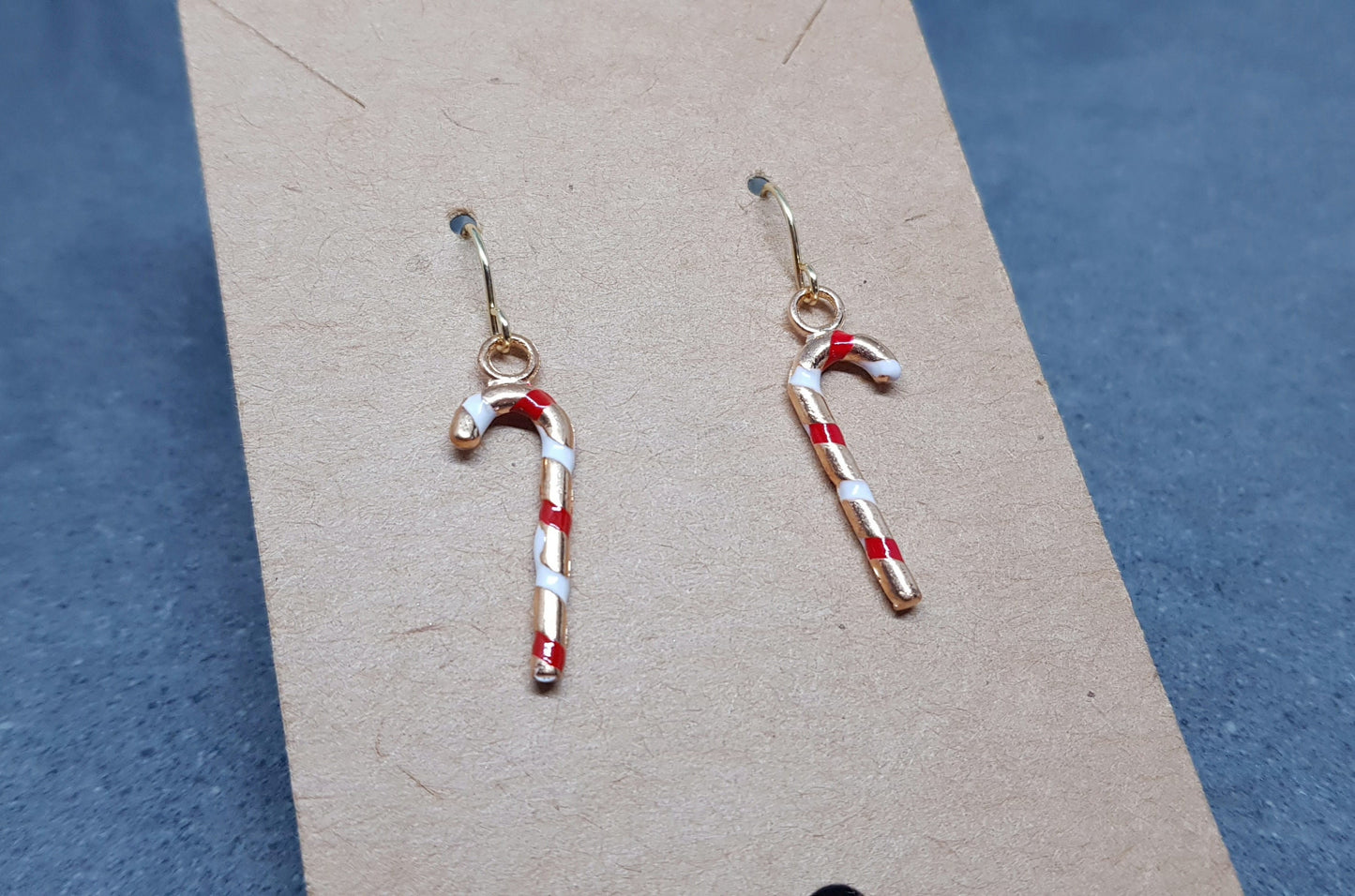 Candy Cane Earrings, Hypoallergenic Ear Wires, Gold Enamelled Earrings, Christmas Earrings, Party Earrings, Festive Earrings