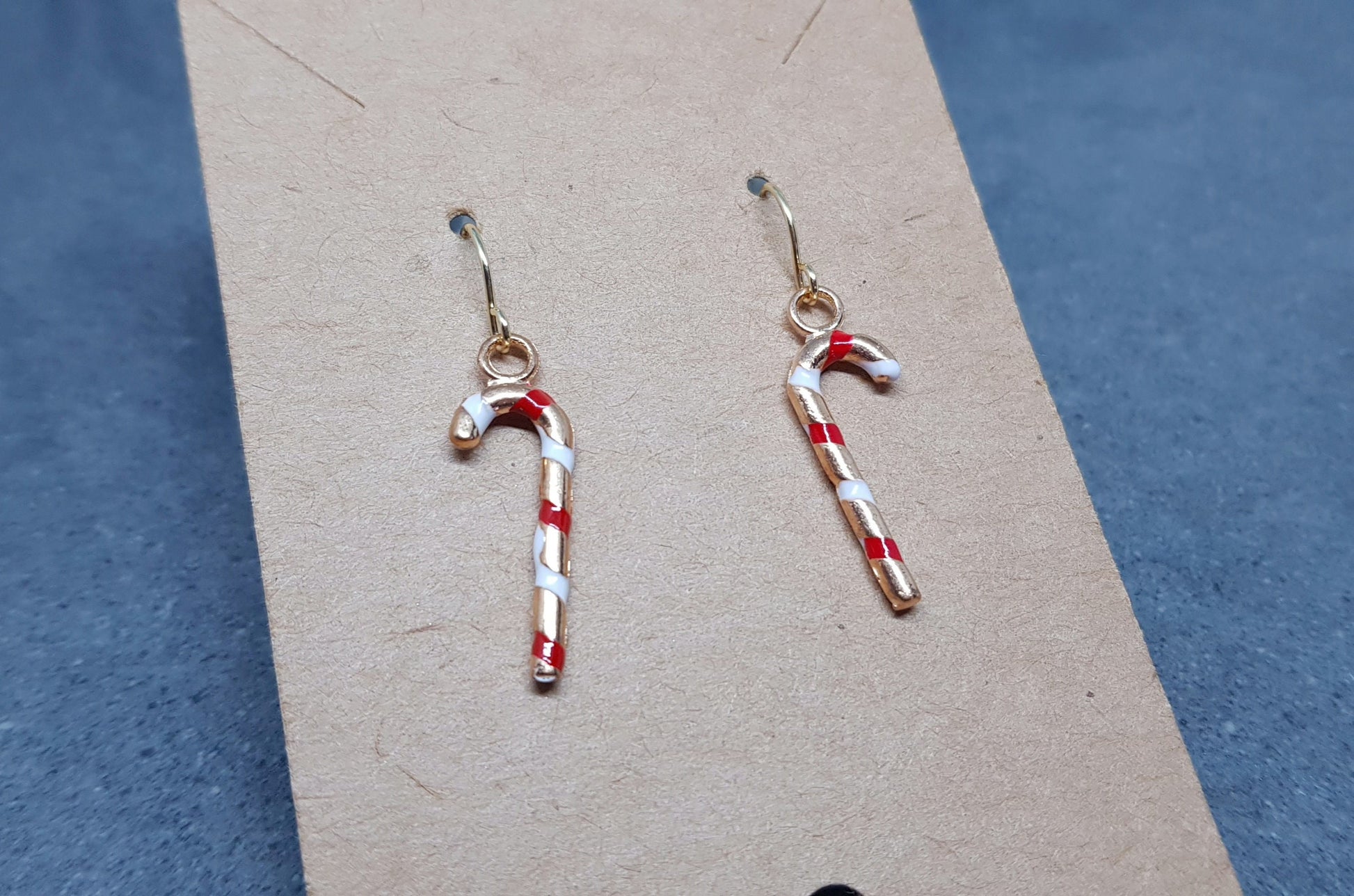 Candy Cane Earrings, Hypoallergenic Ear Wires, Gold Enamelled Earrings, Christmas Earrings, Party Earrings, Festive Earrings