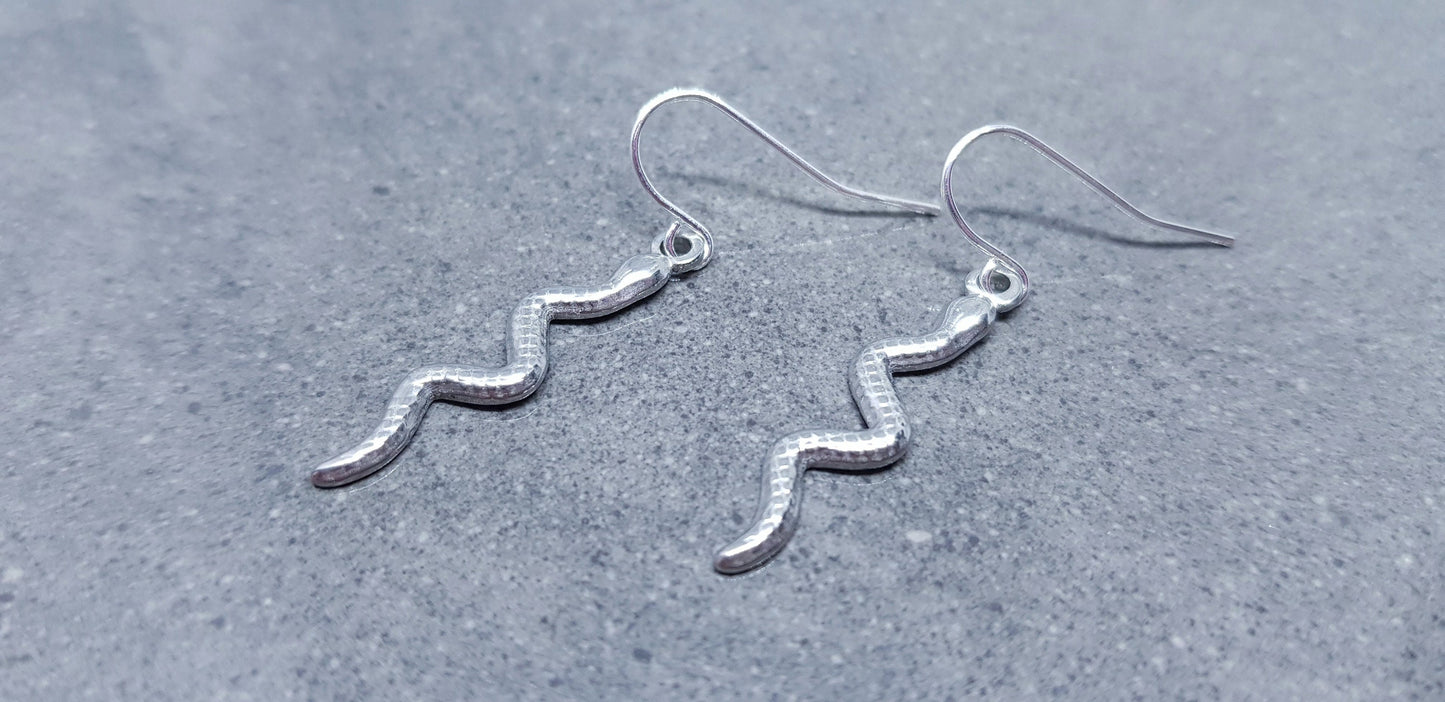 Snake Earrings, Hypoallergenic Ear Wires, Stainless Steel Snake Earrings, Silver Earrings