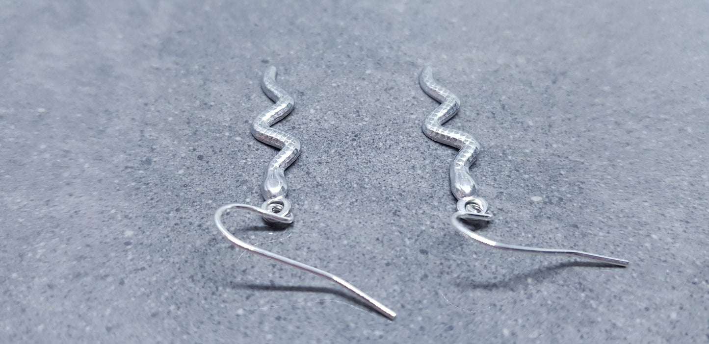 Snake Earrings, Hypoallergenic Ear Wires, Stainless Steel Snake Earrings, Silver Earrings