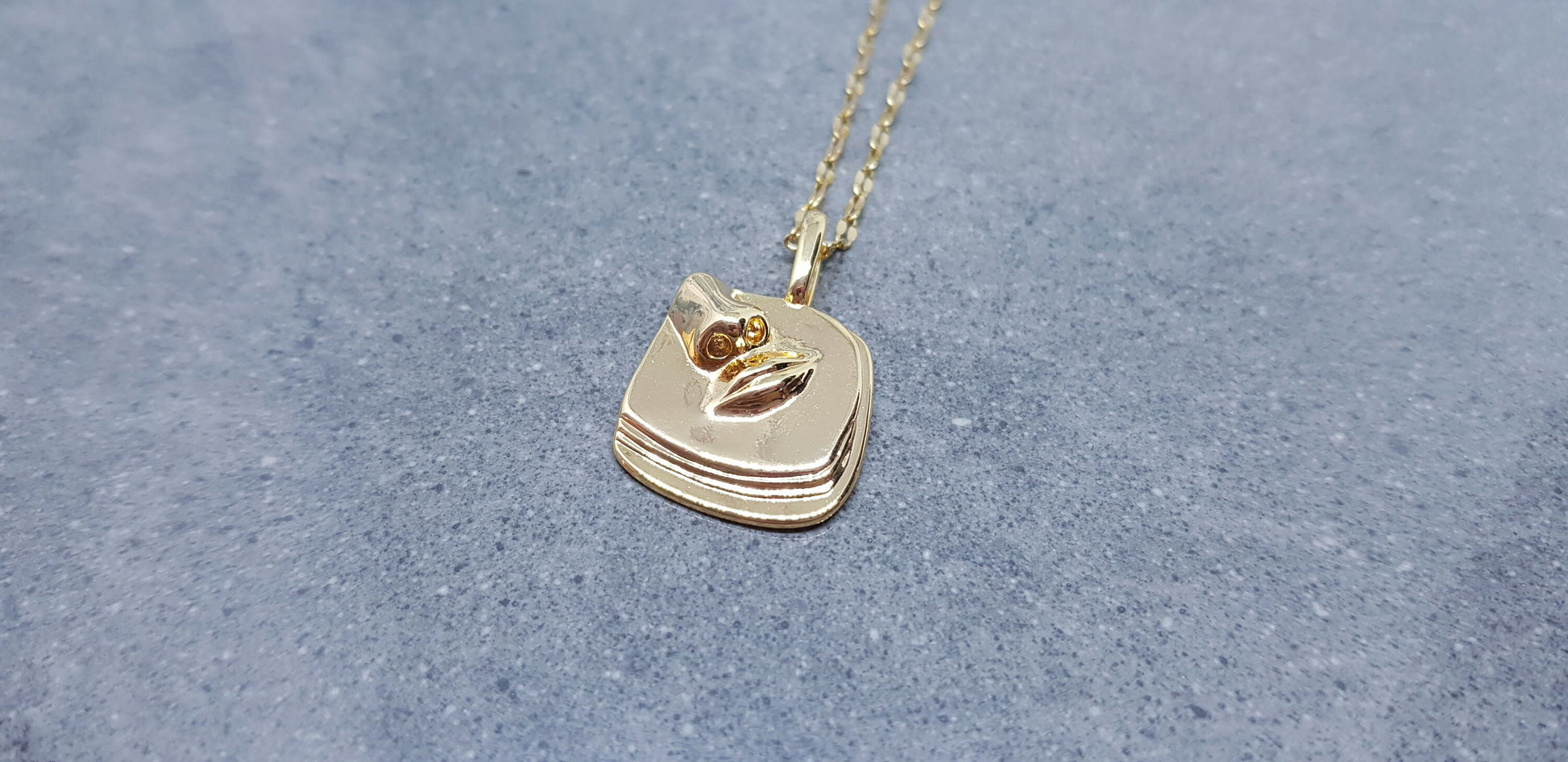 Human Face Necklace, Brass Pendant Necklace, Gold Plated Necklace, Face Jewelry