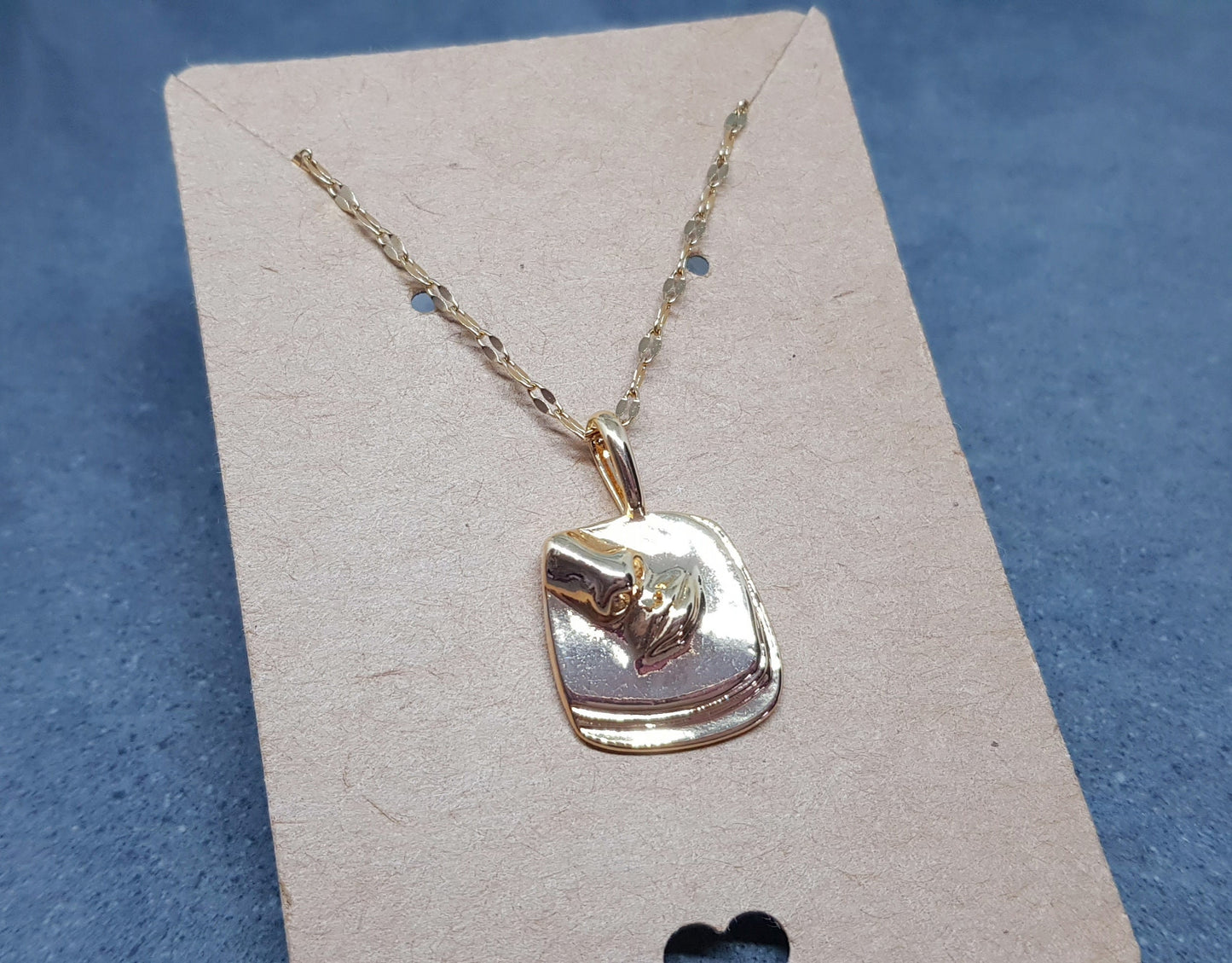 Human Face Necklace, Brass Pendant Necklace, Gold Plated Necklace, Face Jewelry