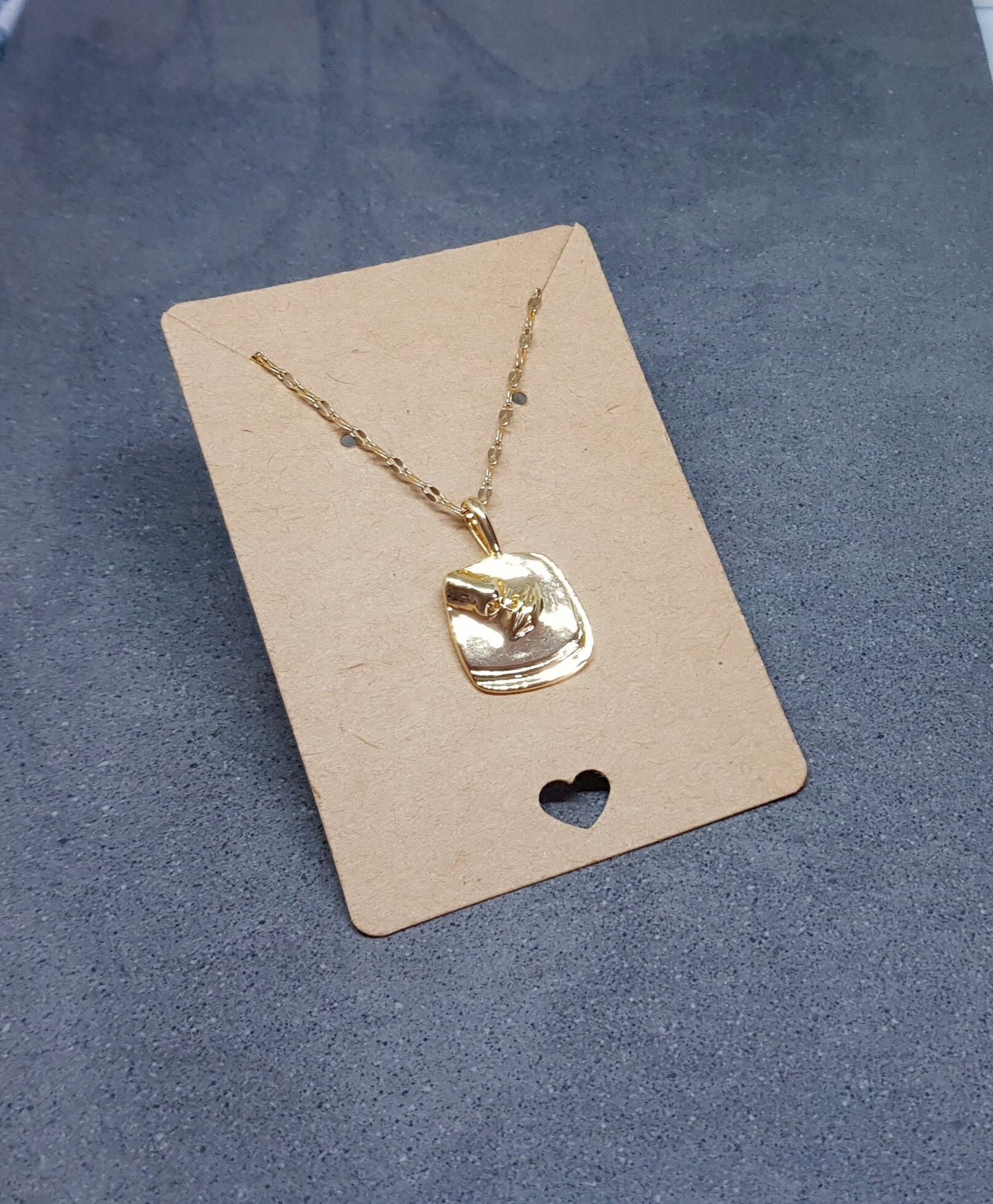 Human Face Necklace, Brass Pendant Necklace, Gold Plated Necklace, Face Jewelry