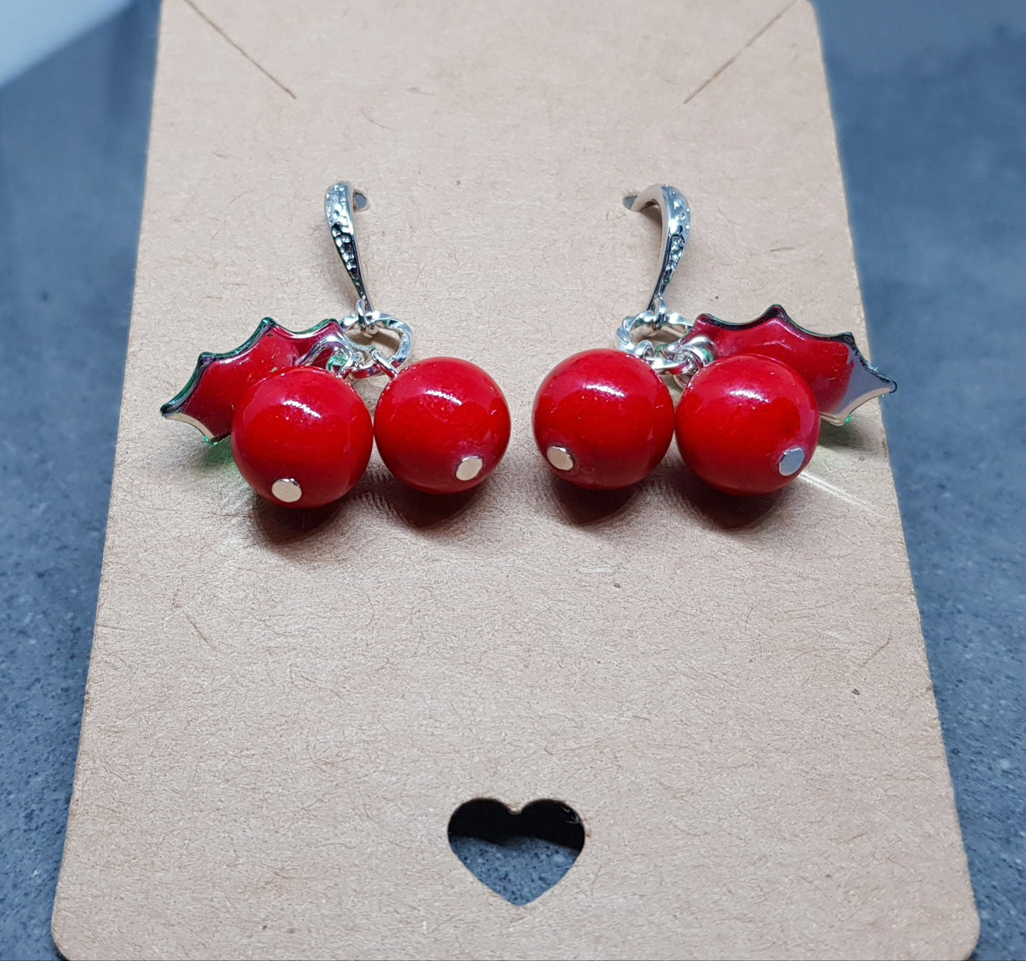 Glass Holly Earrings, Berry Earrings, Hypoallergenic Ear Wires, Glass Jewelry, Autumn Earrings, Christmas Jewelry