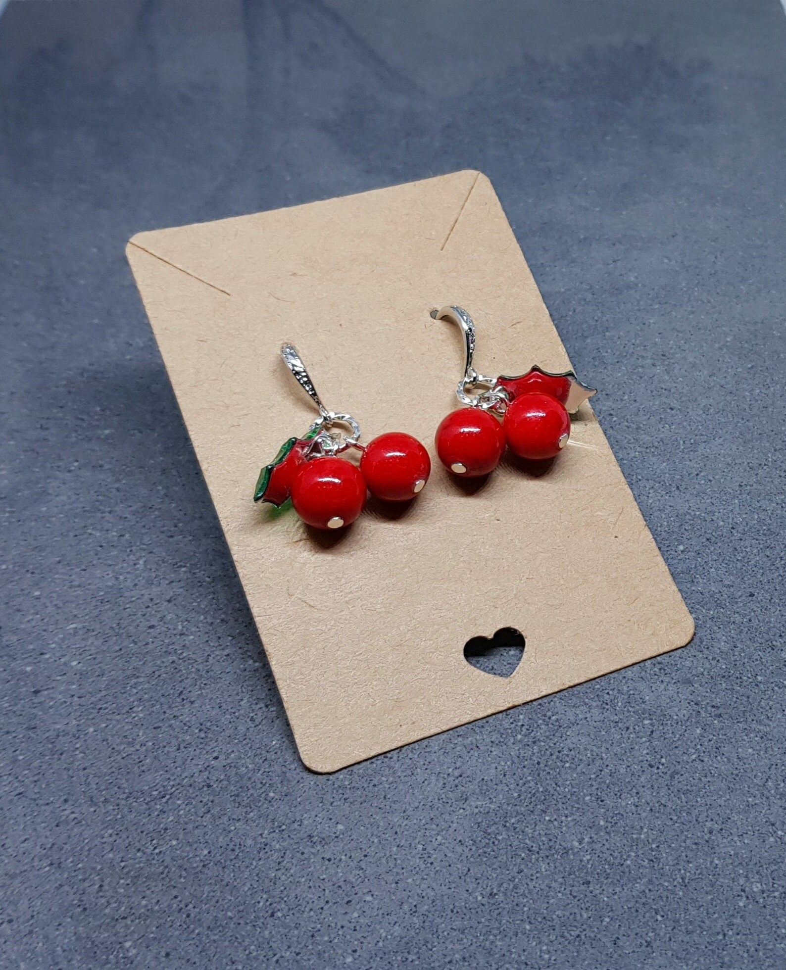 Glass Holly Earrings, Berry Earrings, Hypoallergenic Ear Wires, Glass Jewelry, Autumn Earrings, Christmas Jewelry