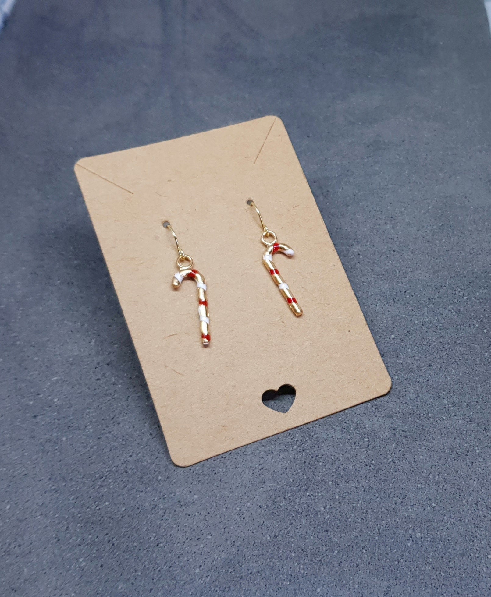 Candy Cane Earrings, Hypoallergenic Ear Wires, Gold Enamelled Earrings, Christmas Earrings, Party Earrings, Festive Earrings