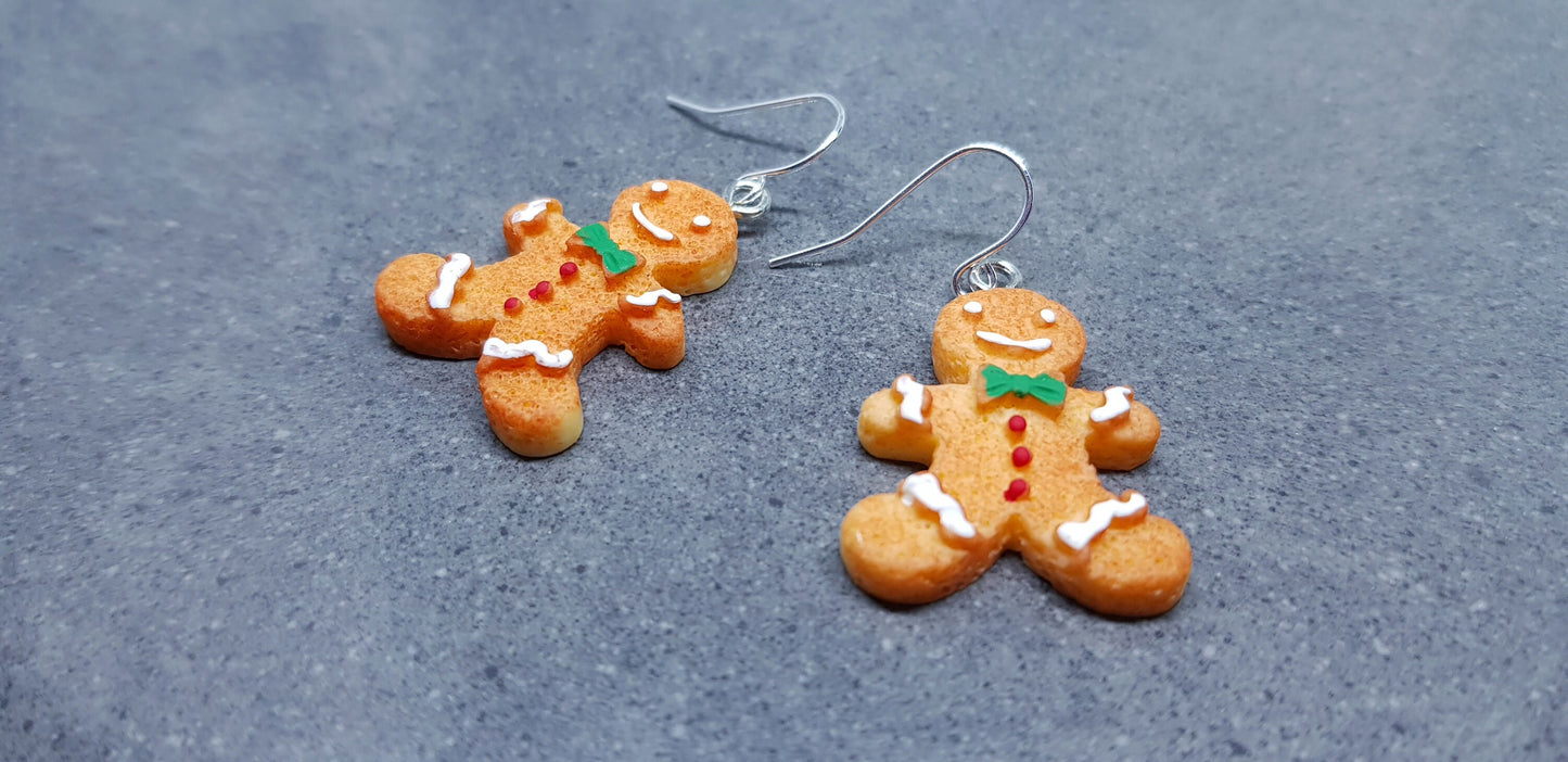 Gingerbread Men Earrings, Hypoallergenic Ear Wires, Christmas Earrings, Festive Earrings