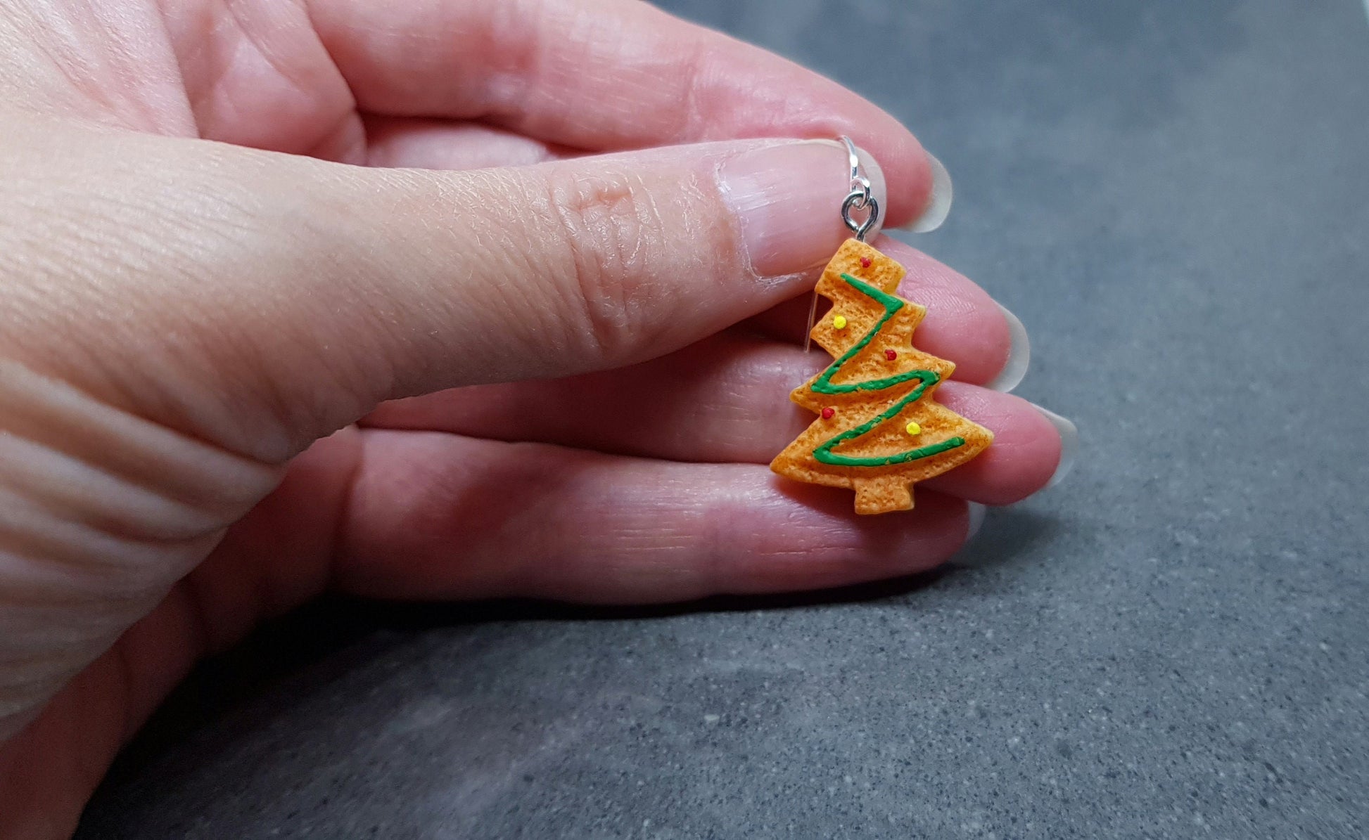 Gingerbread Christmas Tree Earrings, Hypoallergenic Ear Wires, Christmas Earrings, Novelty Jewelry