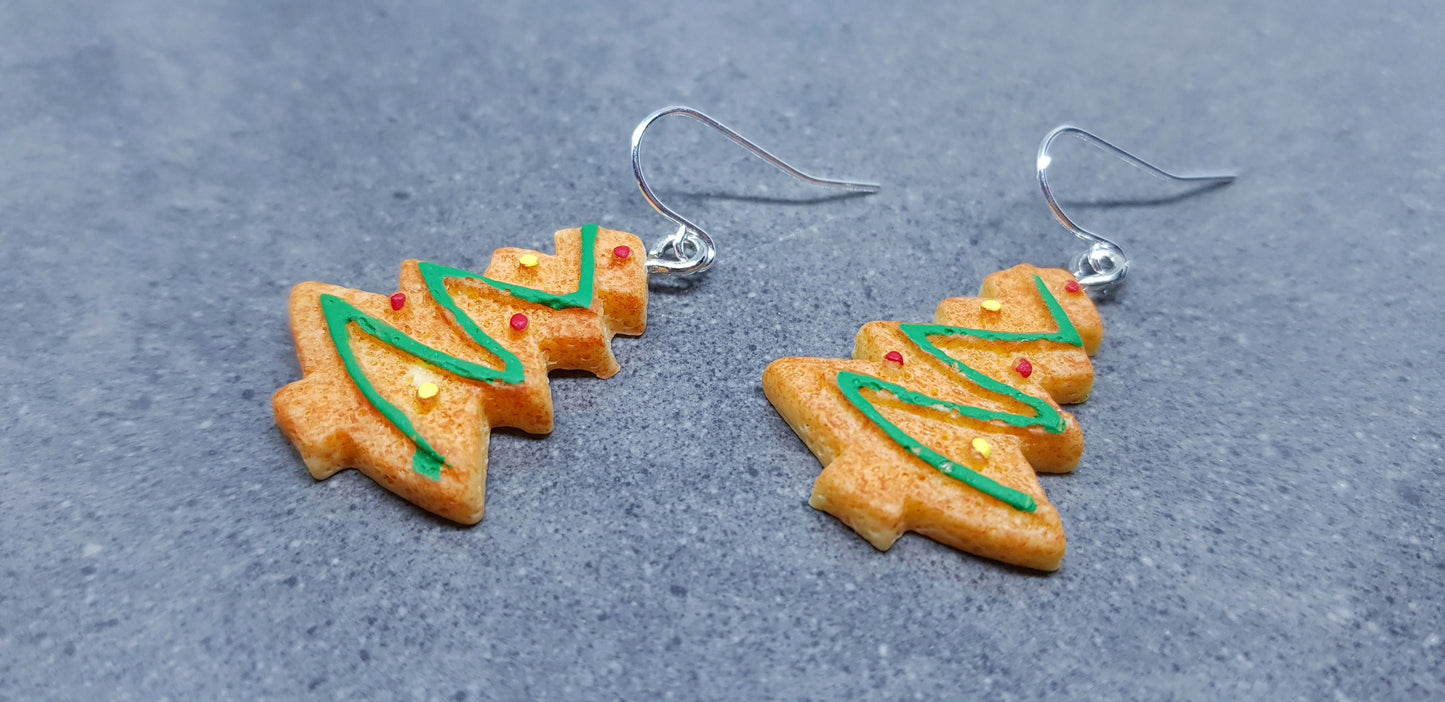 Gingerbread Christmas Tree Earrings, Hypoallergenic Ear Wires, Christmas Earrings, Novelty Jewelry