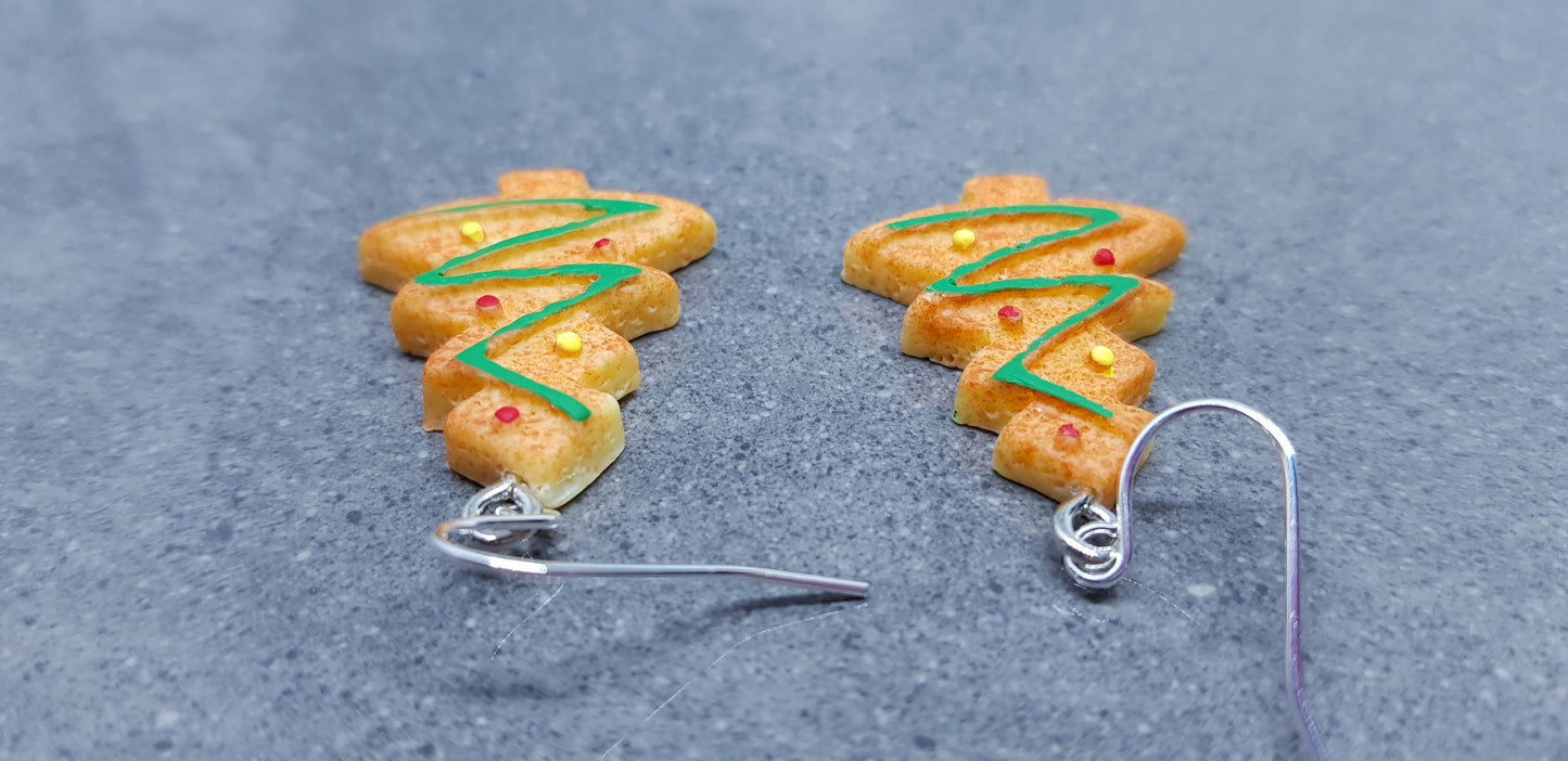 Gingerbread Christmas Tree Earrings, Hypoallergenic Ear Wires, Christmas Earrings, Novelty Jewelry