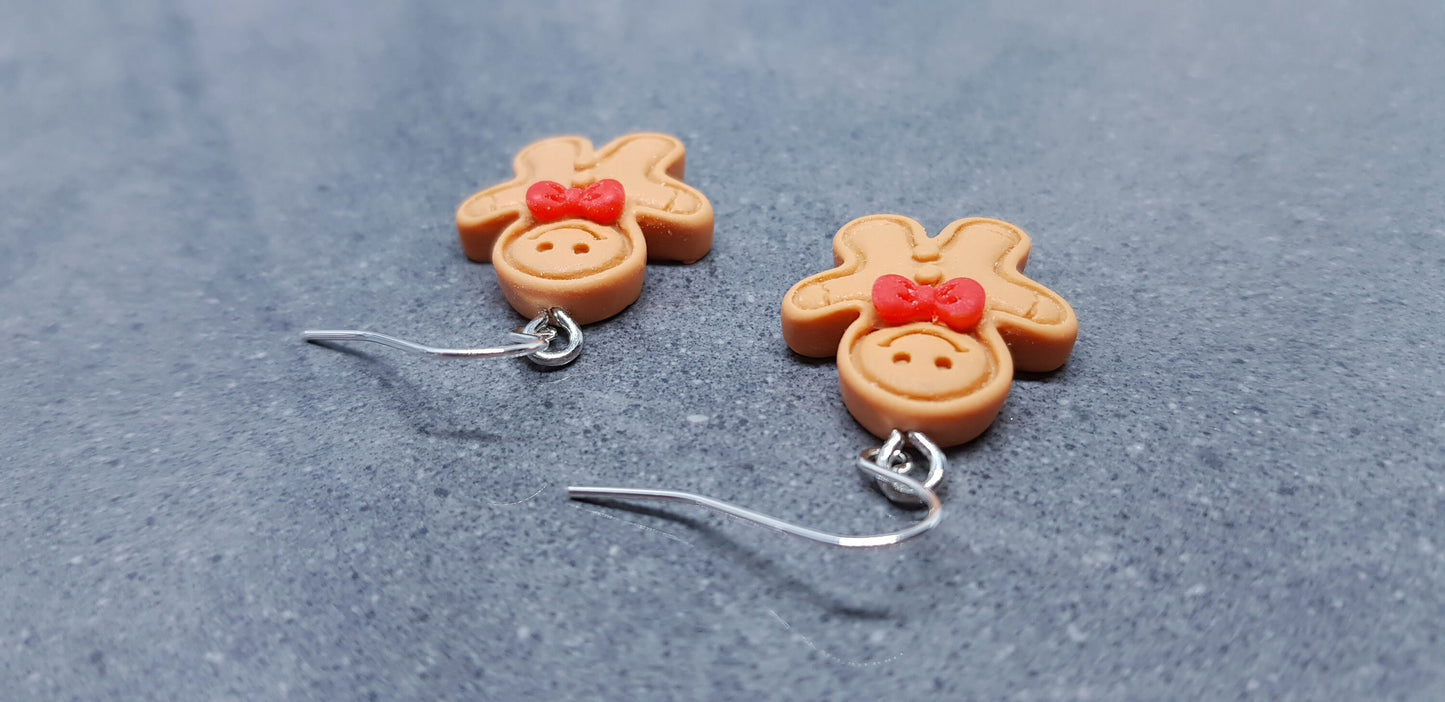 Gingerbread Men Earrings, Hypoallergenic Ear Wires, Christmas Earrings, Festive Earrings