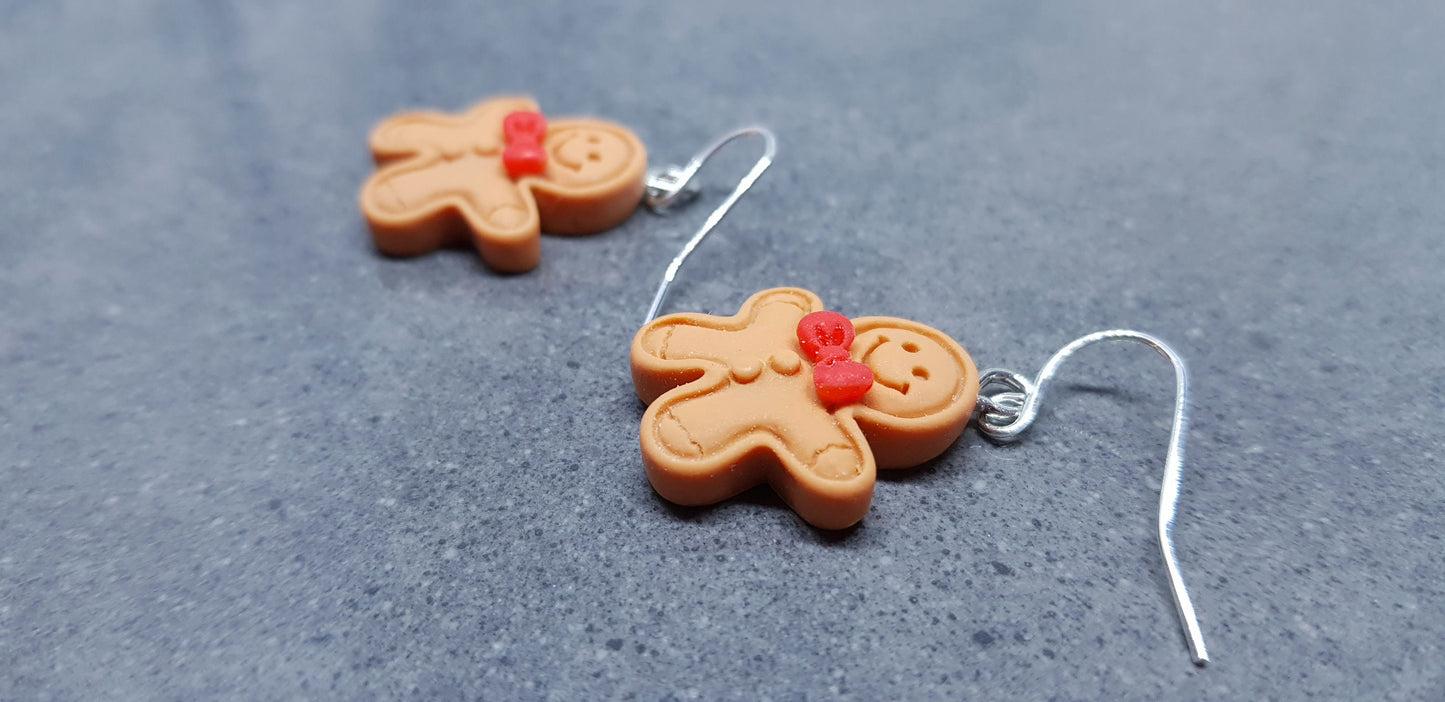Gingerbread Men Earrings, Hypoallergenic Ear Wires, Christmas Earrings, Festive Earrings