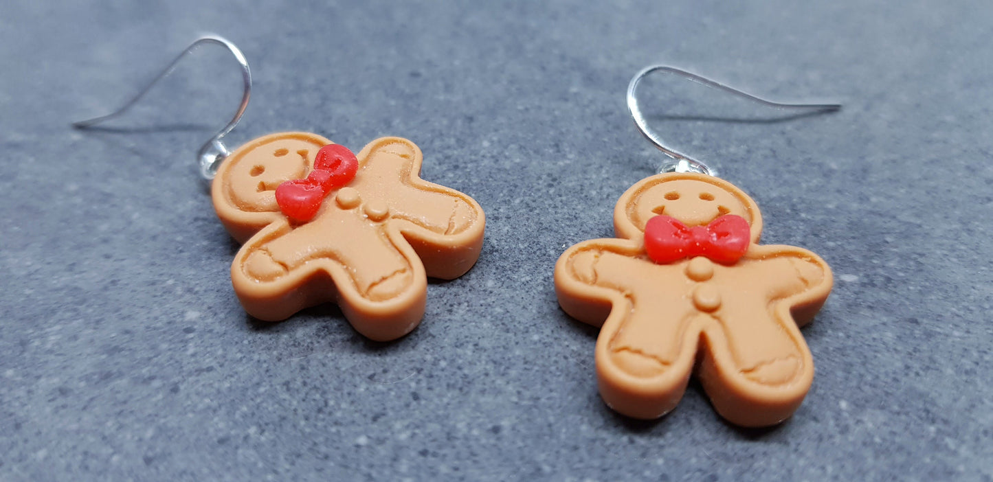 Gingerbread Men Earrings, Hypoallergenic Ear Wires, Christmas Earrings, Festive Earrings
