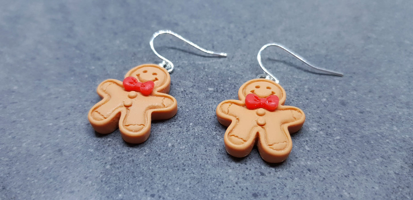 Gingerbread Men Earrings, Hypoallergenic Ear Wires, Christmas Earrings, Festive Earrings
