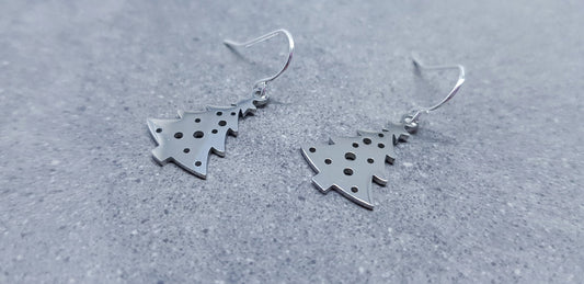 Christmas Tree Earrings, Christmas Earrings, Festive Earrings, Silver Christmas Tree