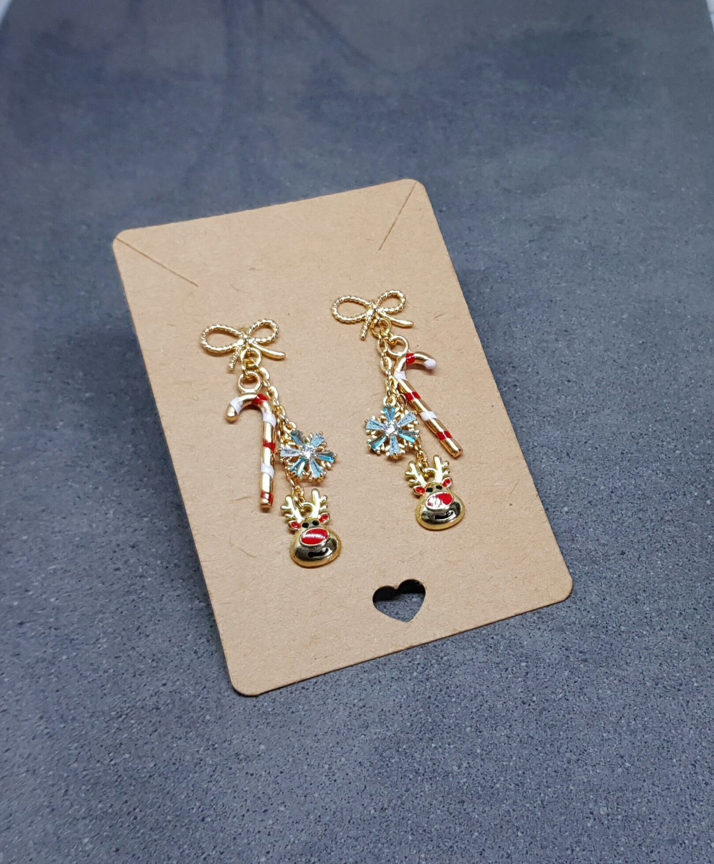 Snowflake Earrings, Rudolf Earrings, Cubic Zirconia Earrings, Christmas Earrings, Brass bow studs, Candy Cane Earrings, Festive Earrings