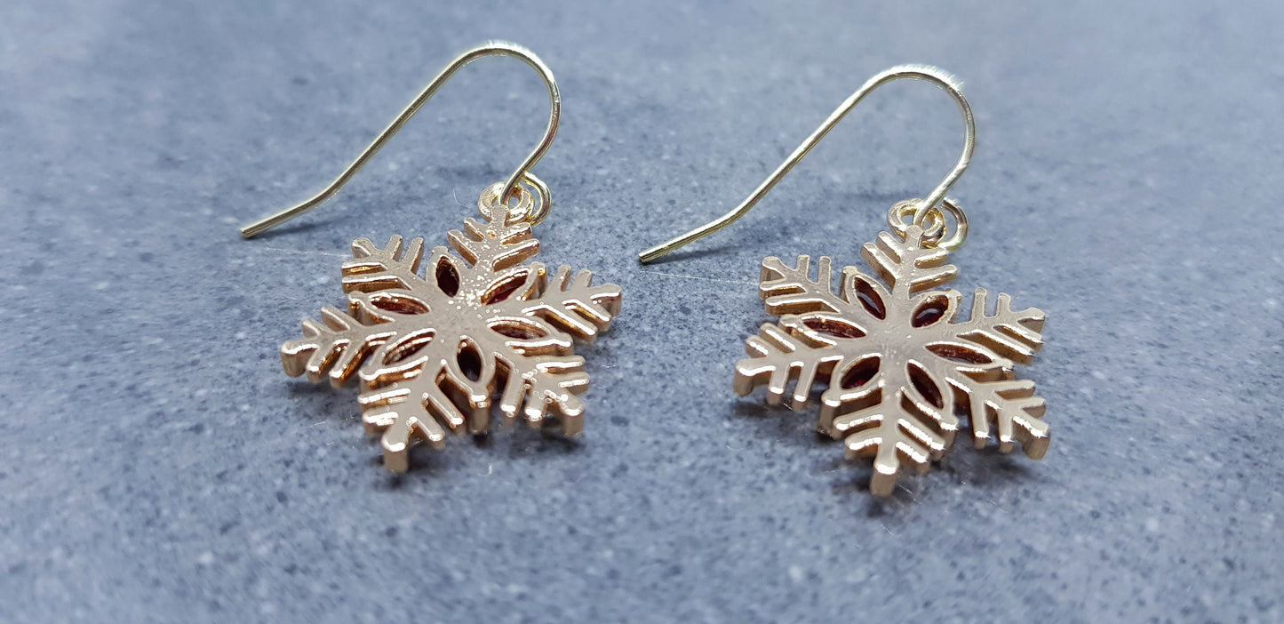 Snowflake Earrings, Hypoallergenic Ear Wires, Gold Snowflake Earrings, Christmas Earrings, Brass Earrings, Festive Earrings